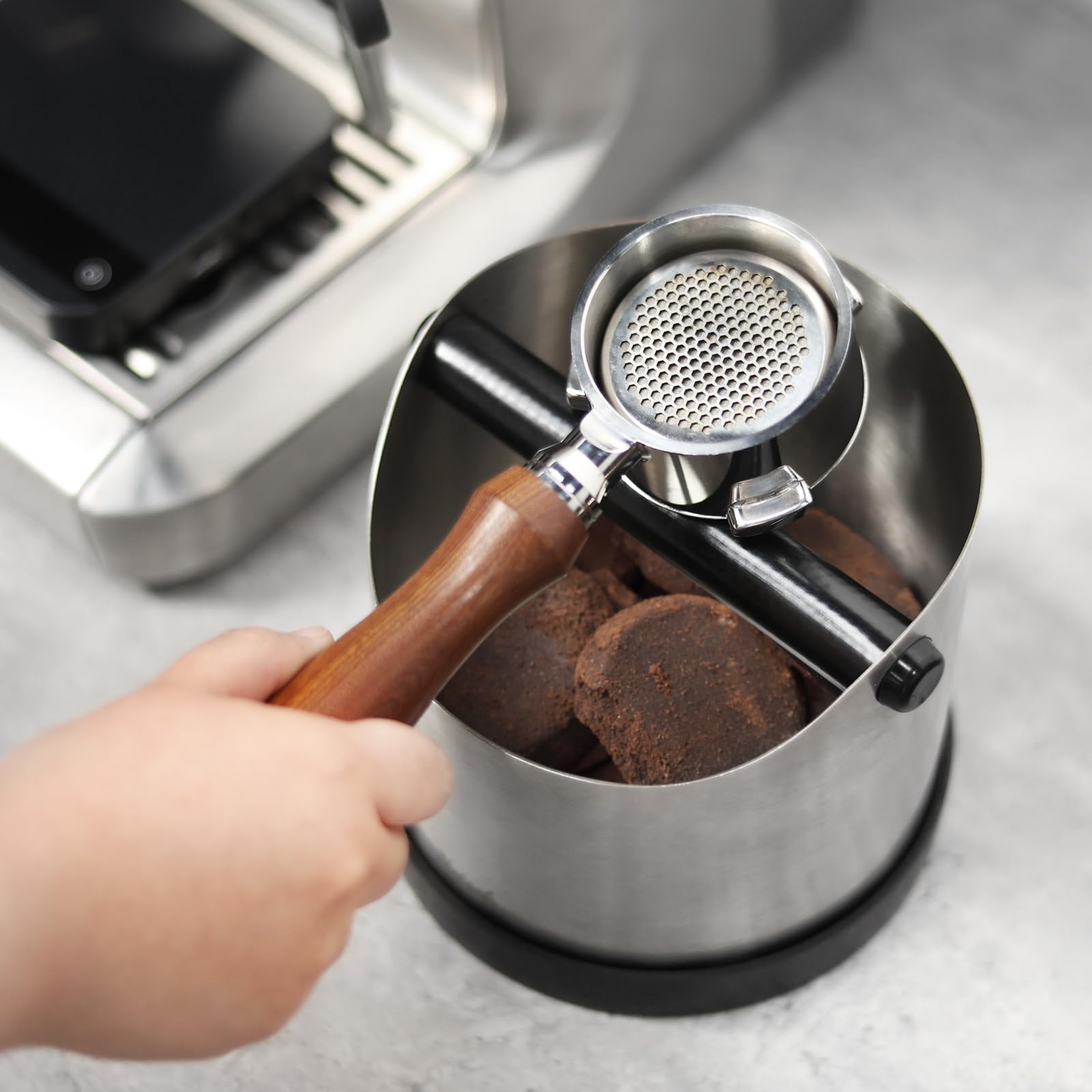 NOTSEK pojemnik na fusy do ekspresu do kawy, 1,2L duży stalowy pojemnik na fusy do espresso, pojemnik na fusy do portafilter, pojemnik na fusy do ekspresu do kawy Delonghi Sage Ninja, srebrny