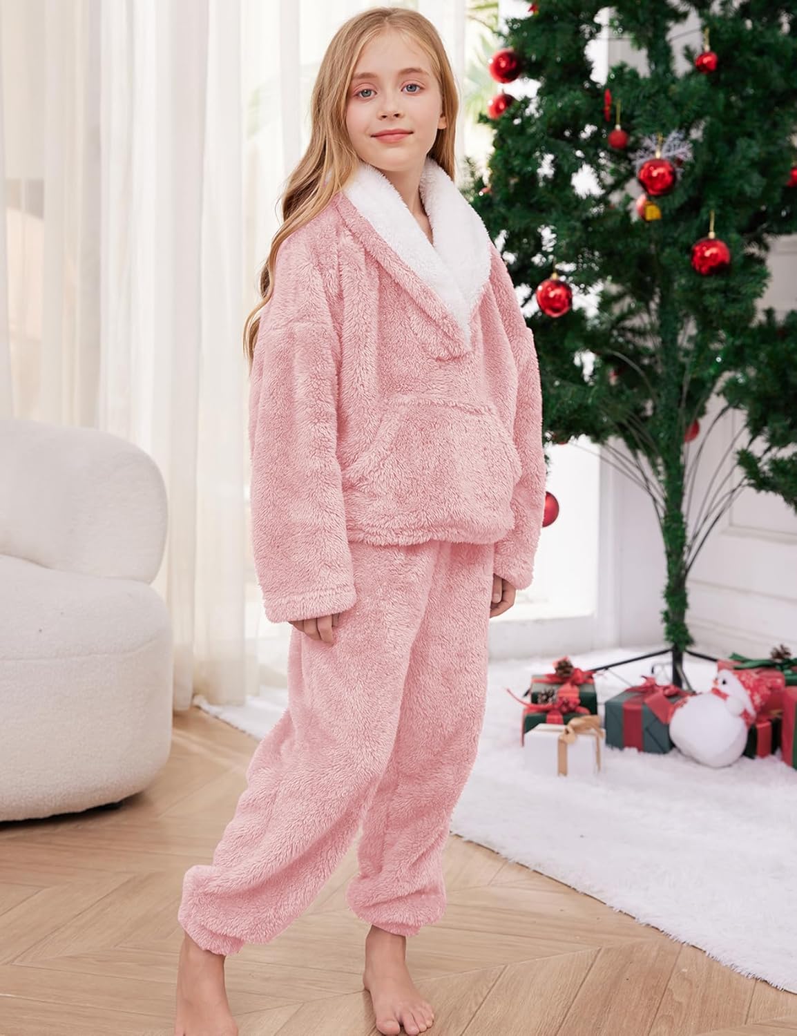 Arssm Girls Fuzzy Pants Set Fluffy Sweatsuit 2 Piece Outfits Pullover Sweatsuit Fleece Pants Set Warm Winter - Image 5