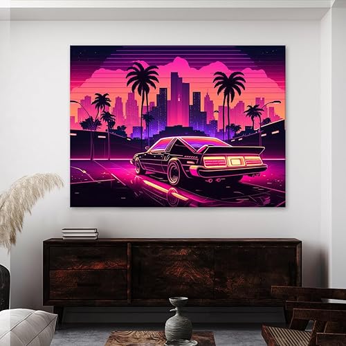 Miniatura 3 de Sense Canvas Synthwave Neon Sunset 1 - Lienzo decorativo para decoración del hogar, póster grande de 40 x 30 pulgadas