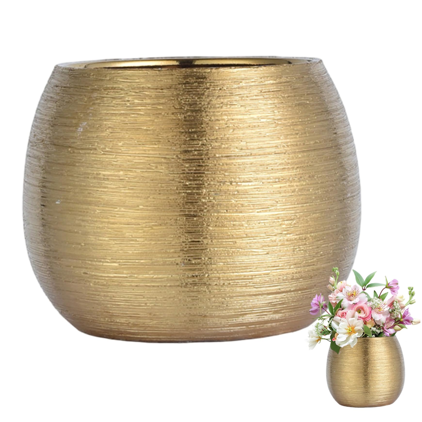 NASSMOSSE Ceramic Pots for Plants, Gold Flower Pot with Anti-Slip Bottom, Elegant Home Decor for Indoor, Outdoor