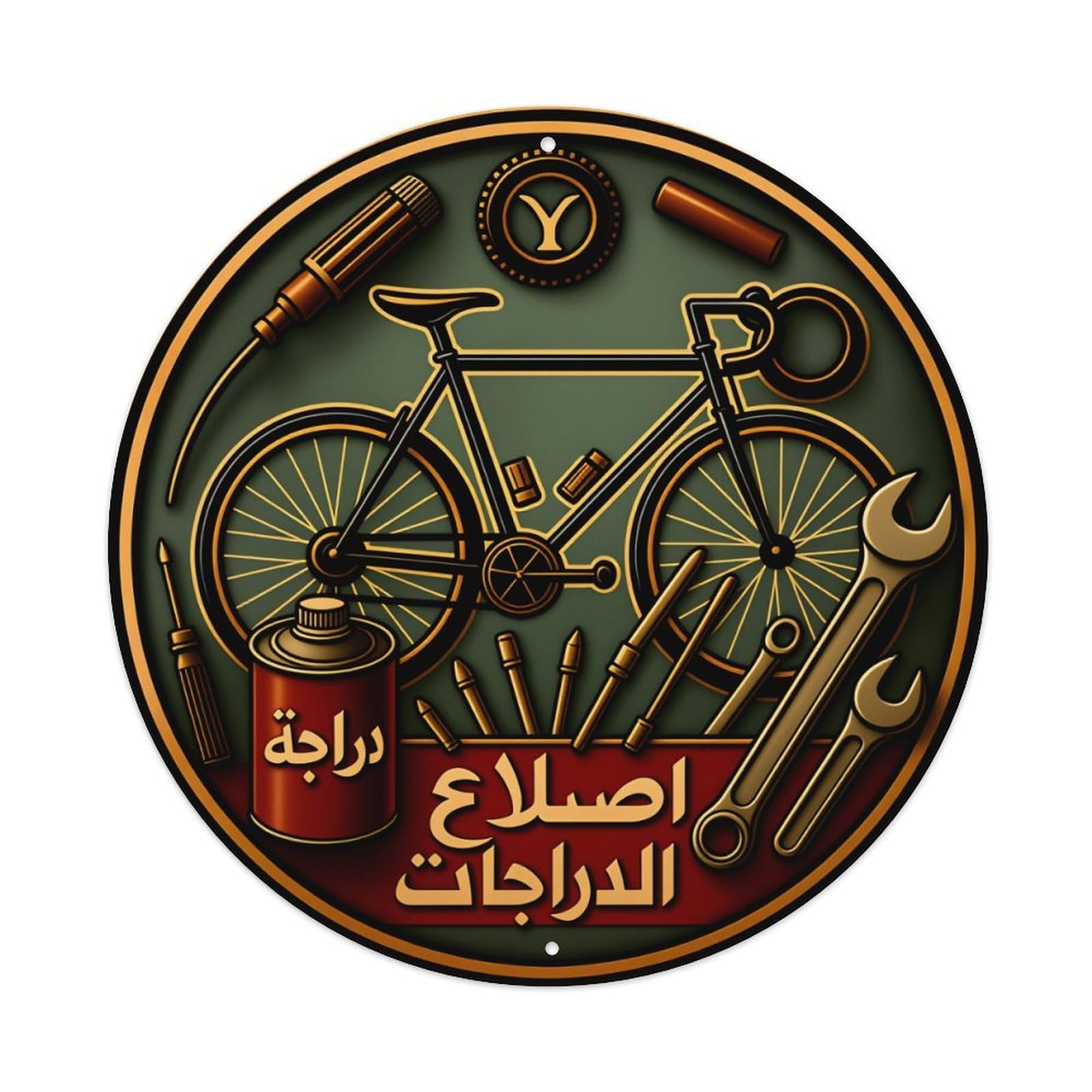 Bicycle Tools Repair Service Logo Round Tin Sign Vintage Style Metal Sign Home Bar Garden Wall Plaque Decor Metal Poster 8x8 Inch