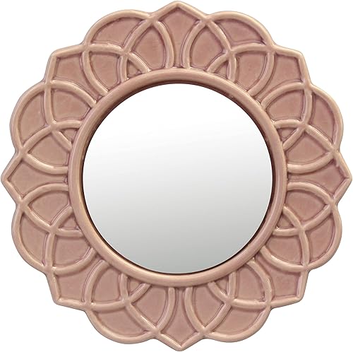 Stonebriar Espejo decorativo de pared redondo de cerámica rosa pálido de 9 pulgadas con lazo para colgar, decoración decorativa para la sala de