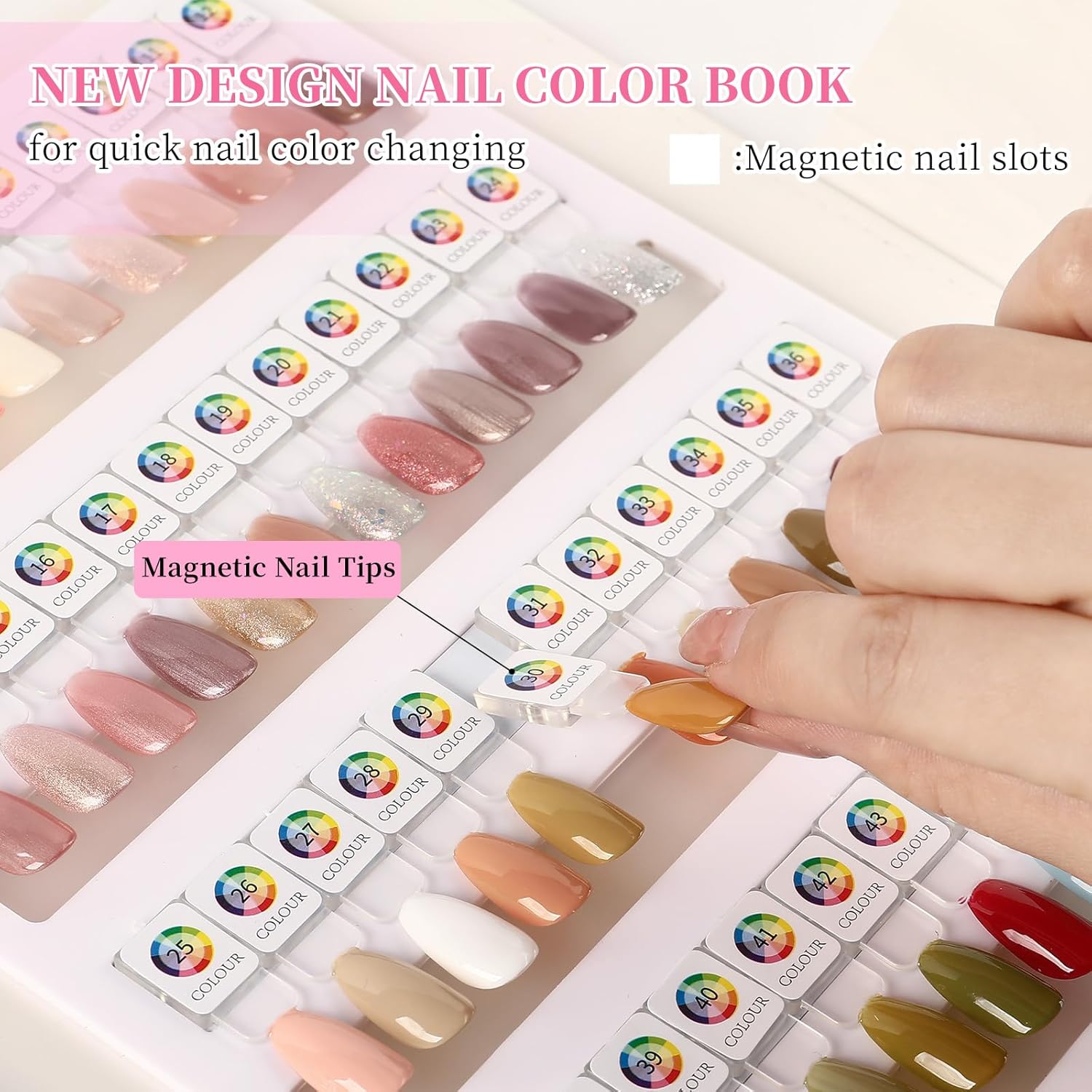 ANGNYA Magnetic Nail Swatch Book，192 Nail Color Book Leather Nail Sample Display Book with 192 Magnetic Tips & 1-240 Number Labels，Perfect for Professional Salon Nail Art Color Chart & Practice Stand