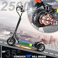 Vista 3 de Electric Scooter for Adults 2500W Motor 48V16AH High-Capacity Battery Up to 37 Miles Range & 34 MPH, Scooter Electric for Adults Dual Braking System