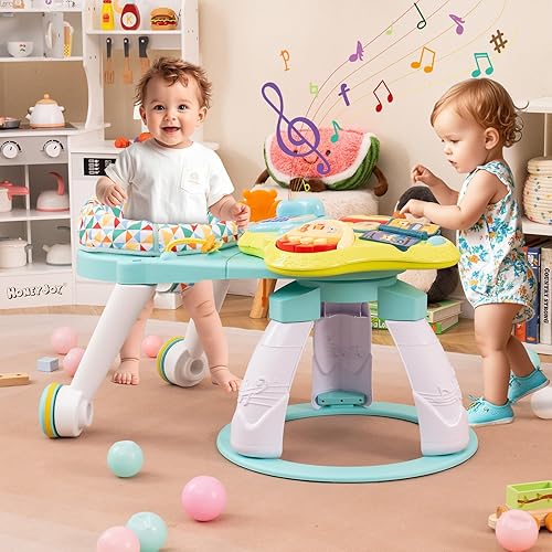 Miniatura 4 de INFANS Centro de actividades para bebés 3 en 1, andador con mesa de juego, ruedas, cojín de asiento desmontable, 3 alturas ajustables, juguetes de