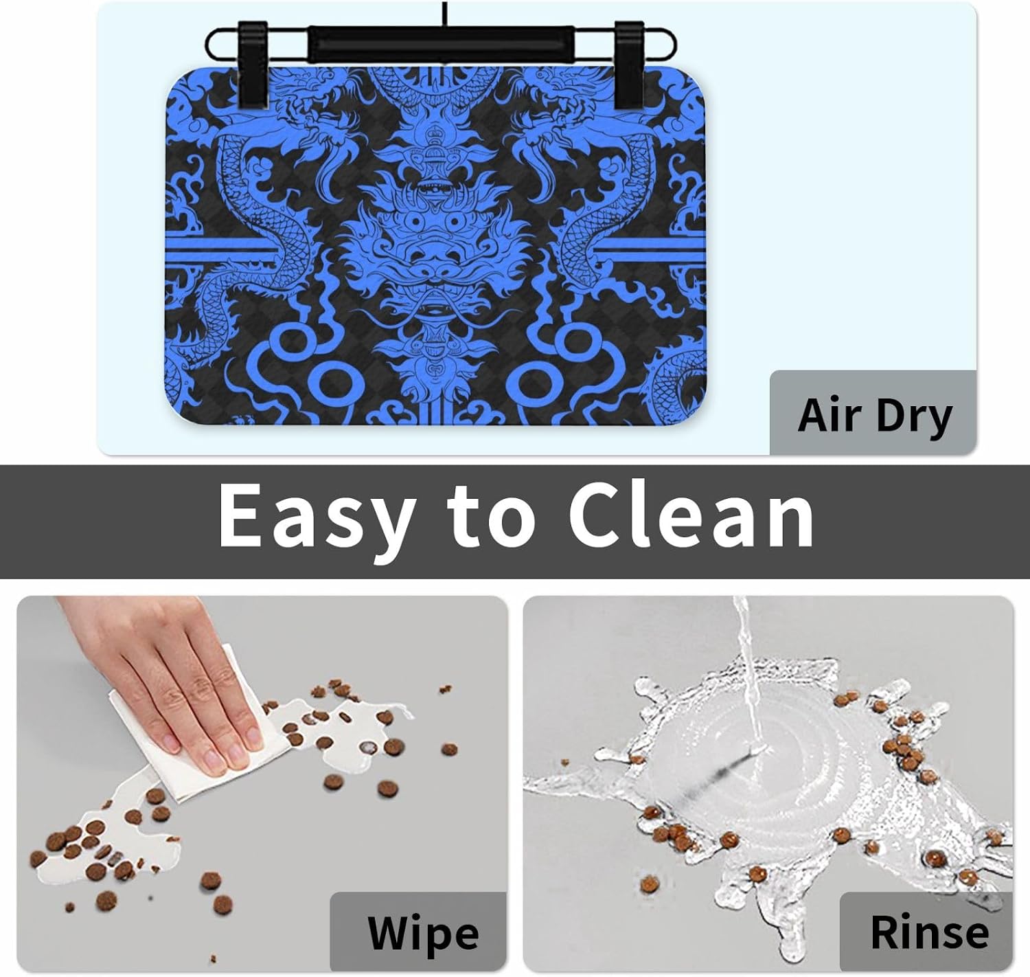 Cool Dragon Pattern Leather Absorbent Pet Feeding Mat Non-Slip for Dogs Cats 40x60cm