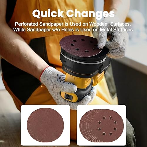 Miniatura 7 de Lijadora orbital aleatoria inalámbrica sin escobillas compatible con batería Dewalt de 20 V, lijadora orbital eléctrica de palma con colector de