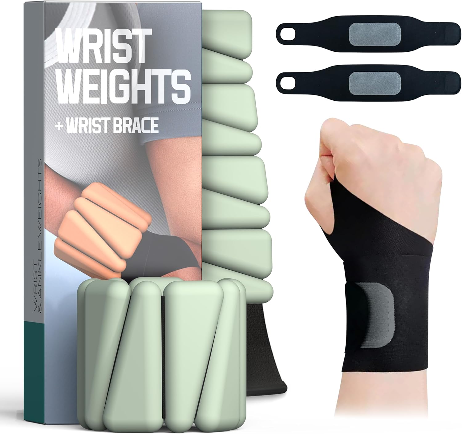 Wrist Weights, Ankle Weights for Women Men, With Wrist Brace，Silicone Wrist Weighted Bangles - Adjustable Arm Weights Bangles,Wrist Weights for Workout, Running, Yoga, Swimming，2 Lbs(1Lbs Each)