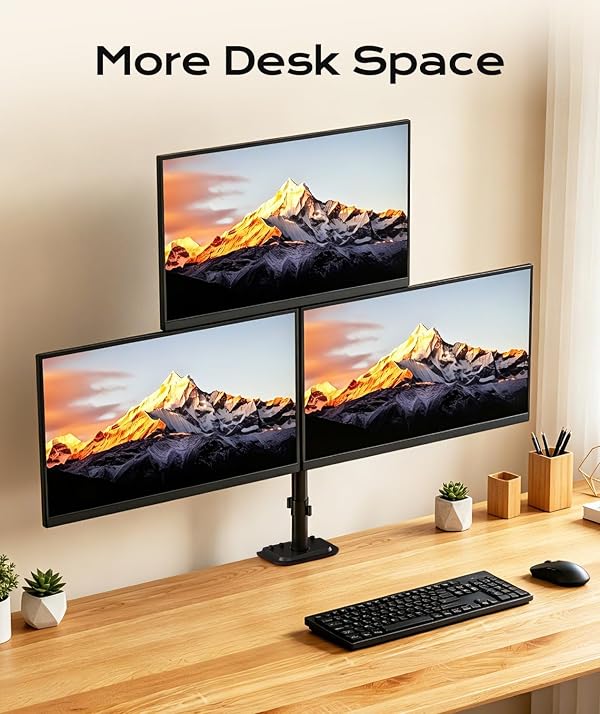 Pholiten Triple Monitor Mount, 3 Gas Spring Monitor Arms for Up to 32 inches Screens, Fully Adjustable Heavy Duty Triple Monitor Mount with Cable Management, Each Arm Holds 22 lbs by Pholiten - Used condition - Image 6