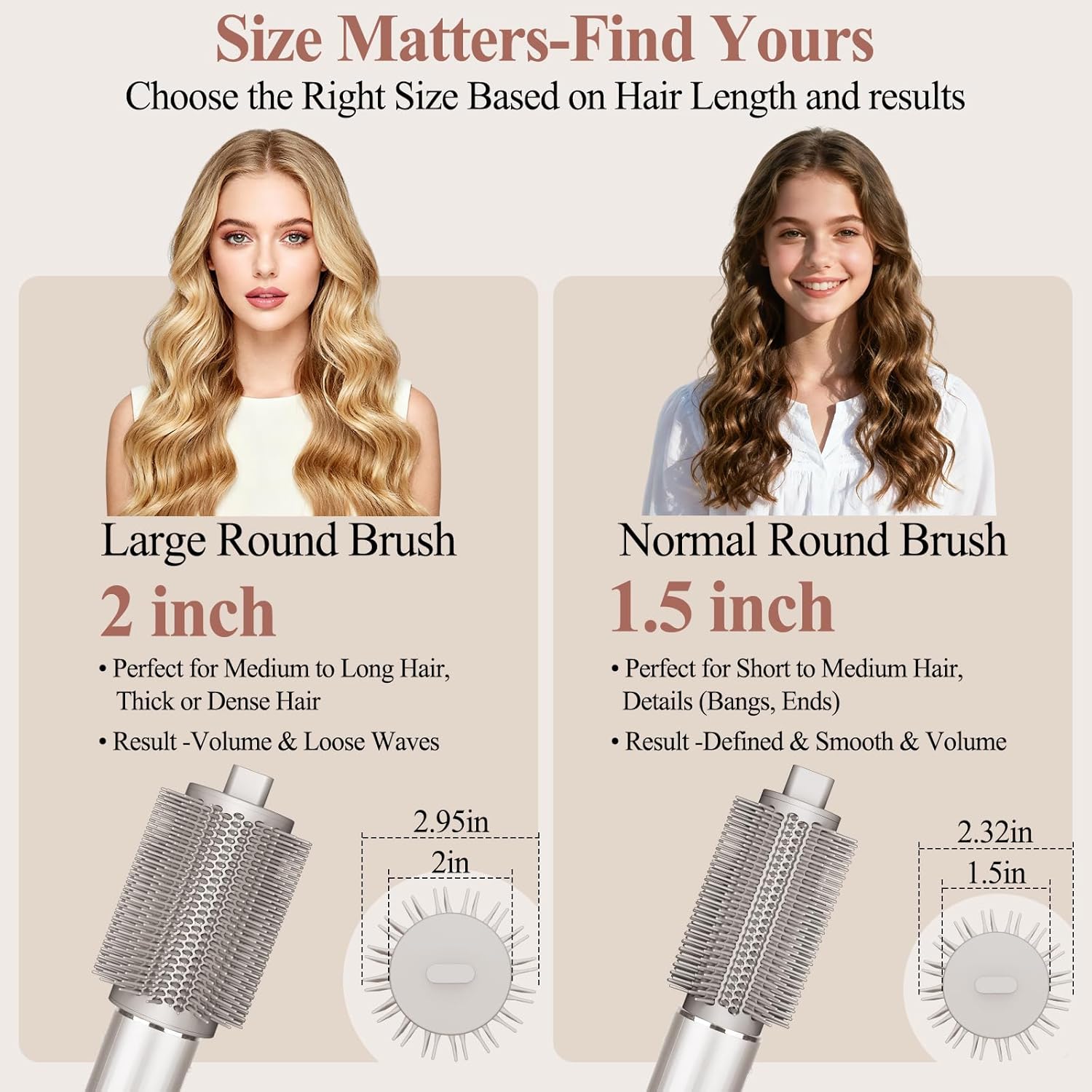 Large Round Brush Attachment for Shark FlexStyle, Upgraded Bigger Round Volumizing Brush for Shark Flex Style Accessories Styling for Smooth,Voluminous Curls(2 Inch Barrel, 2.95 Inch Bristle) - Image 3