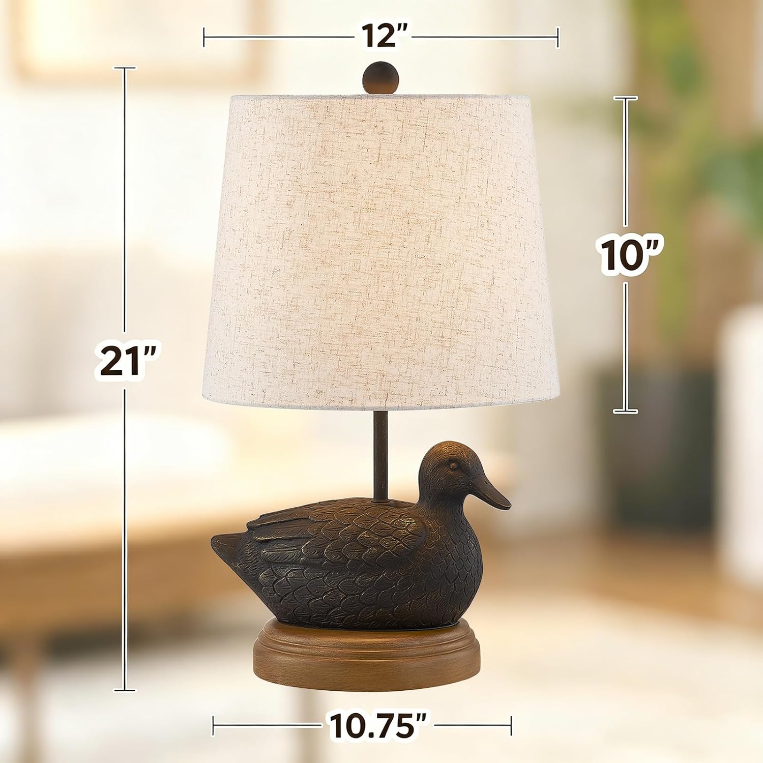 Crestview Collection 21" H Black Duck Table Lamp, Resin Farmhouse Lamp with Natural Linen Shade, Rustic Lodge Accent Lighting for Living Room, Bedroom, or Entryway