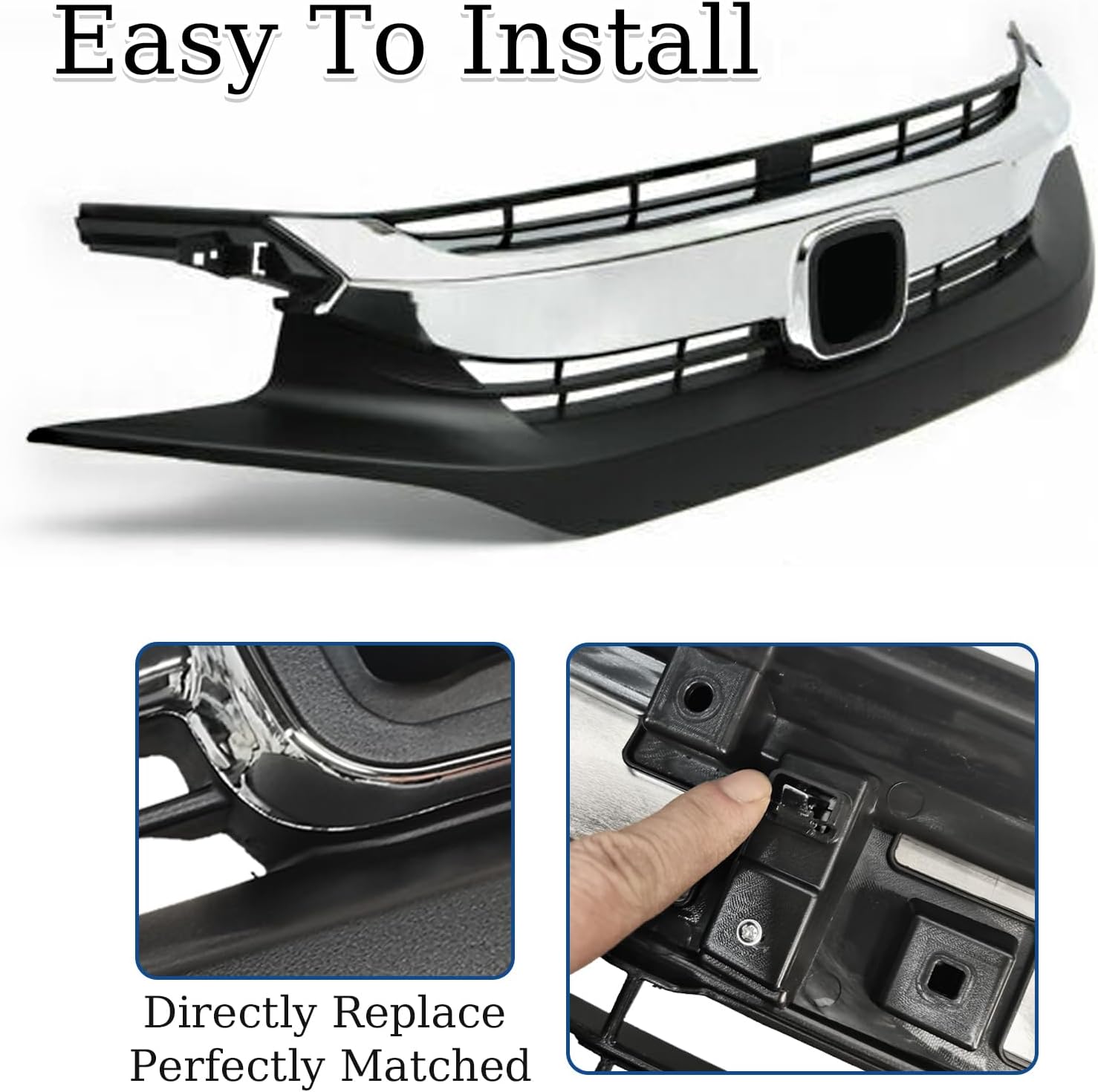 Bewild Front Bumper Grille Upper Grill With Chrome Headlight Eyelid Molding Trim Fit For 2016 2017 2018 Honda Civic Replacement For HO1213117, HO1212117