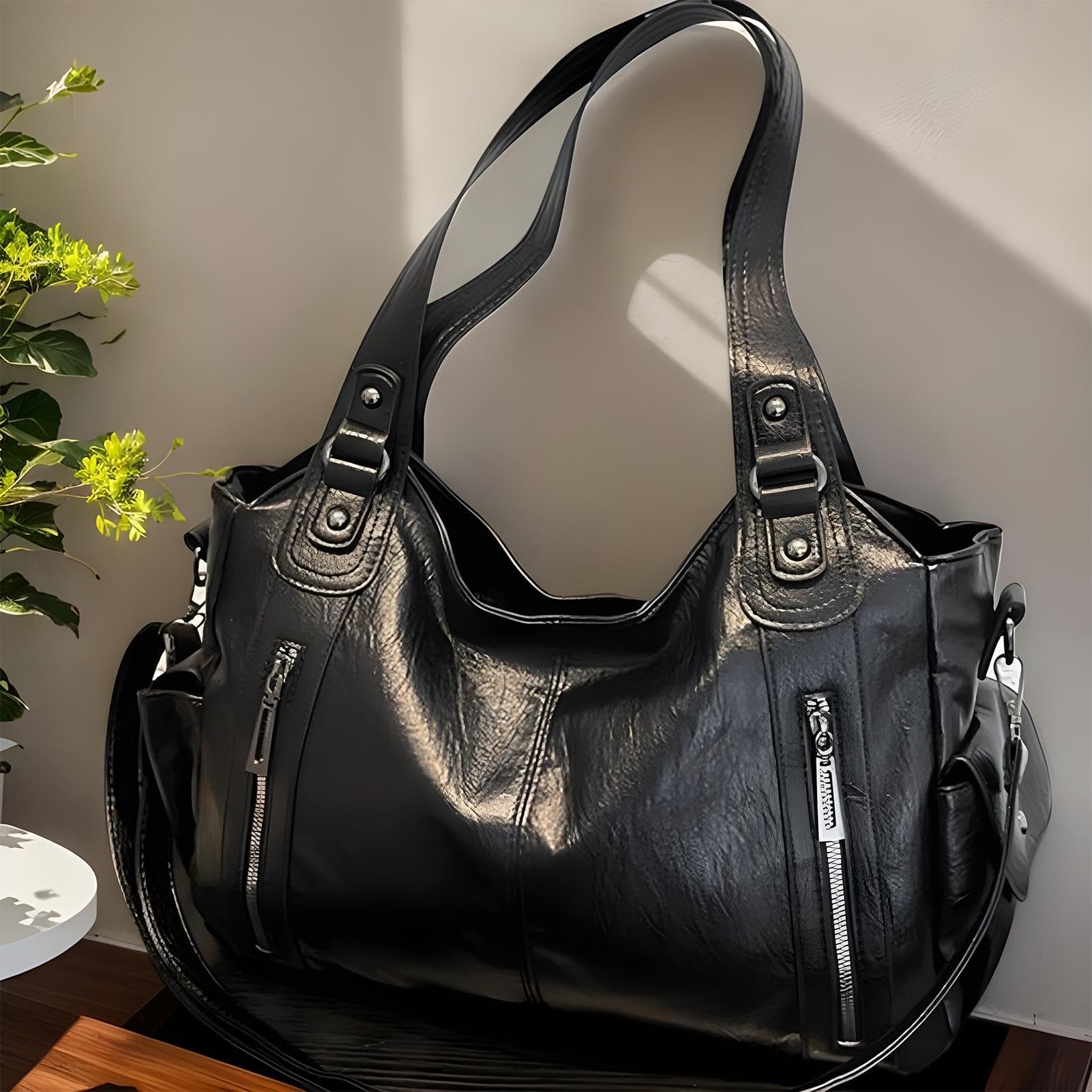 Torba materiałowa o dużej pojemności dla kobiet,Torba materiałowa o dużej pojemności | Torba na laptopa ze skóry PU,Casualowa torba materiałowa dla kobiet, modna torba na ramię, miękkie torby szkolne