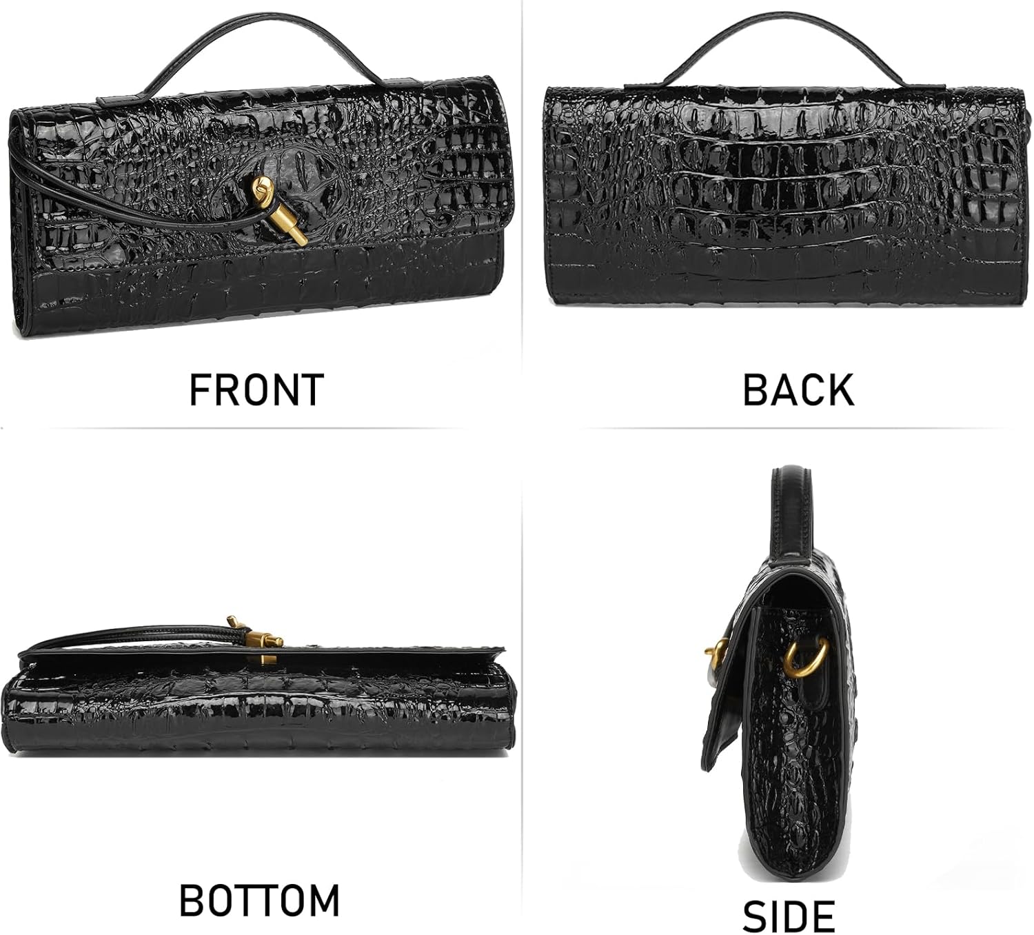 Trendy Women Crocodile Evening Clutch Purse Crossbody Shoulder Handbag Cute Vegan Leather Satchels - Image 3