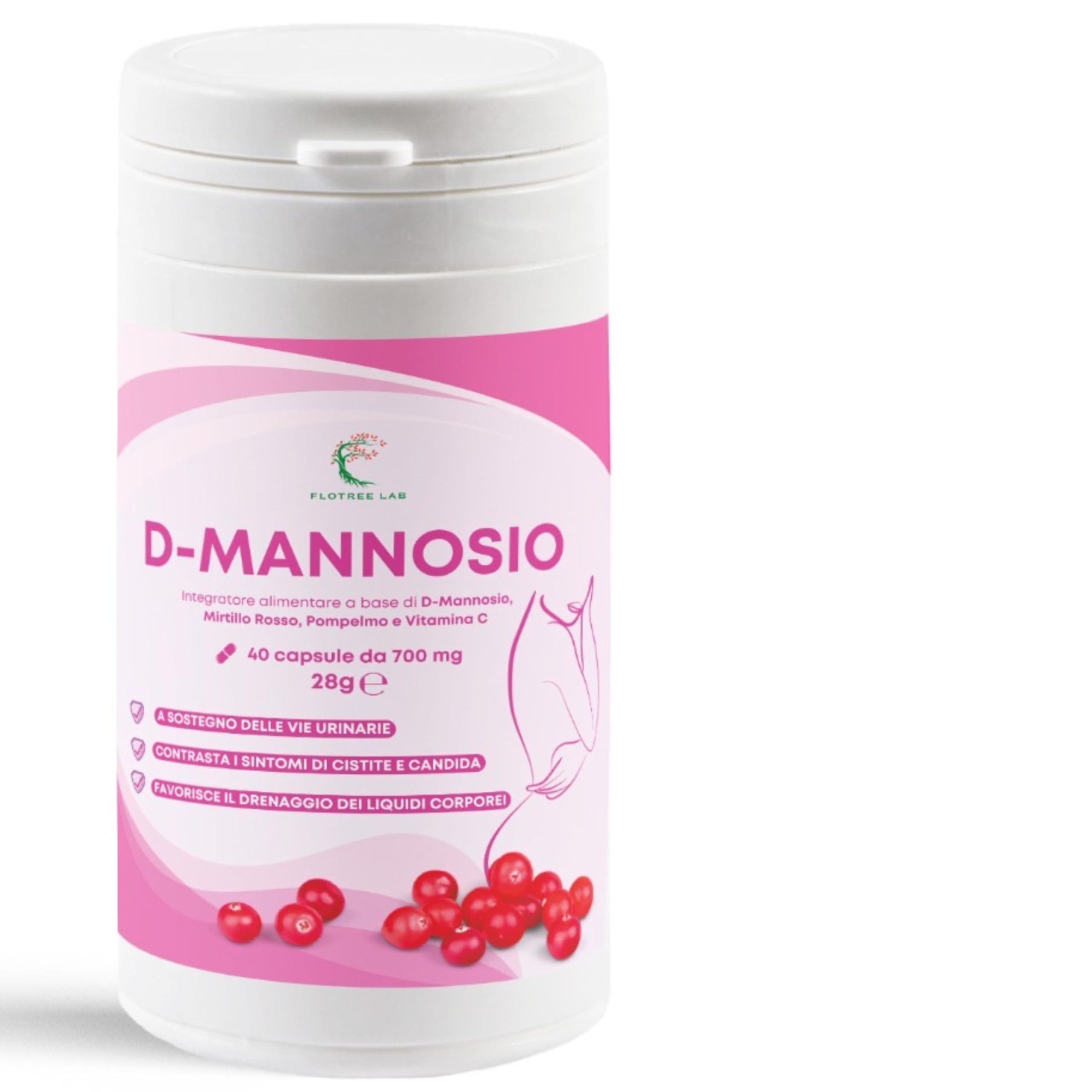D-Mannosio Puro 40 Capsule | Con Mirtillo Rosso Pompelmo e Vitamina C | Integratore Cistite Candida Infezioni delle Vie Urinarie | 100% Naturale Made in Italy Testato in Laboratorio