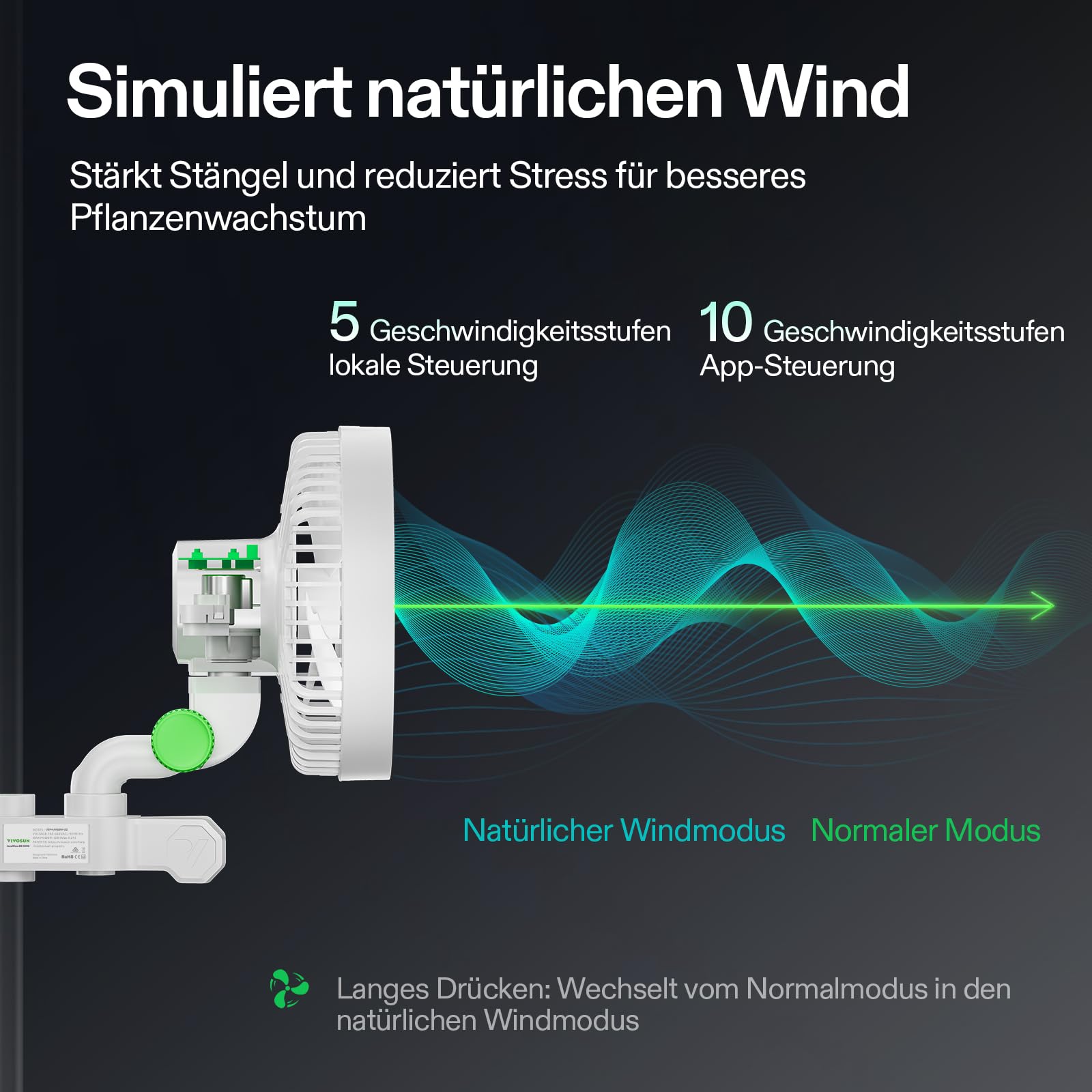 VIVOSUN AeroWave E6 Gen2 Growzelt-Clip-Ventilator150 mm, EC-Motor, Smarte WLAN-Steuerung,10-stufiger & 2 Modi, automatischer oszillierender Ventilator, Luftzirkulator für Growbox, Timer, IP54 2er-Pack