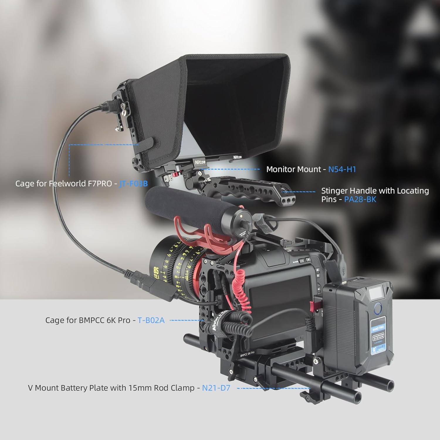 Nitze F7 PRO Cage for Feelworld F7 PRO Monitor with Sunhood, HDMI&USB-C Cable Clamps, Built-in NATO Rail and Cold Shoe - JT-F03B