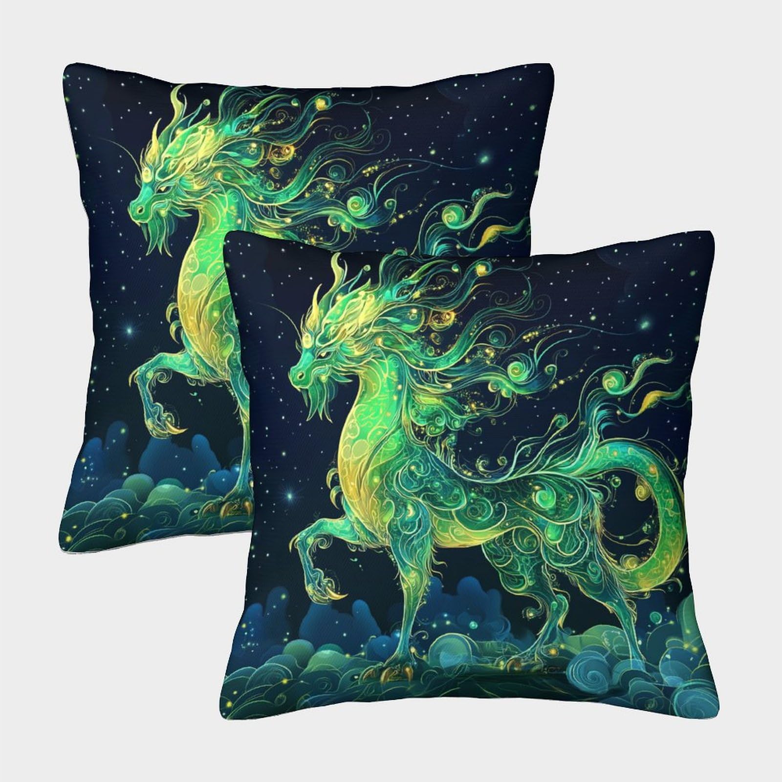 OSBELE 2 Pack Qilin Pillow Case 50x50cm Throw Pillow Case,Modern Decoration Glowing Green Scales Pattern Outdoor Cushion Cover for Terrace Sofa Bedroom Indoor Outdoor Party