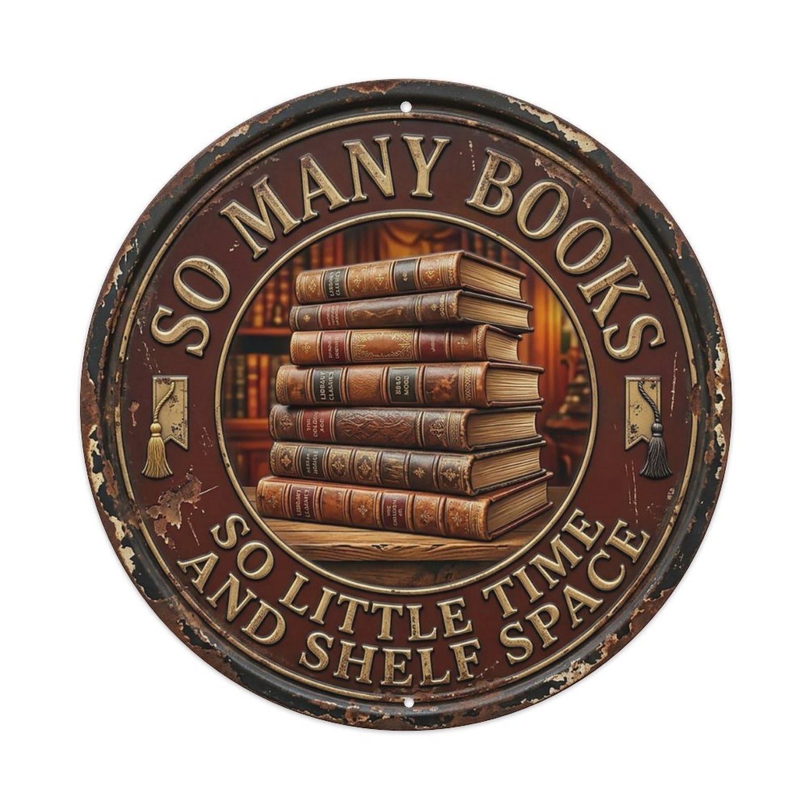 Stacked Books Wisdom Study Metal Tin Sign