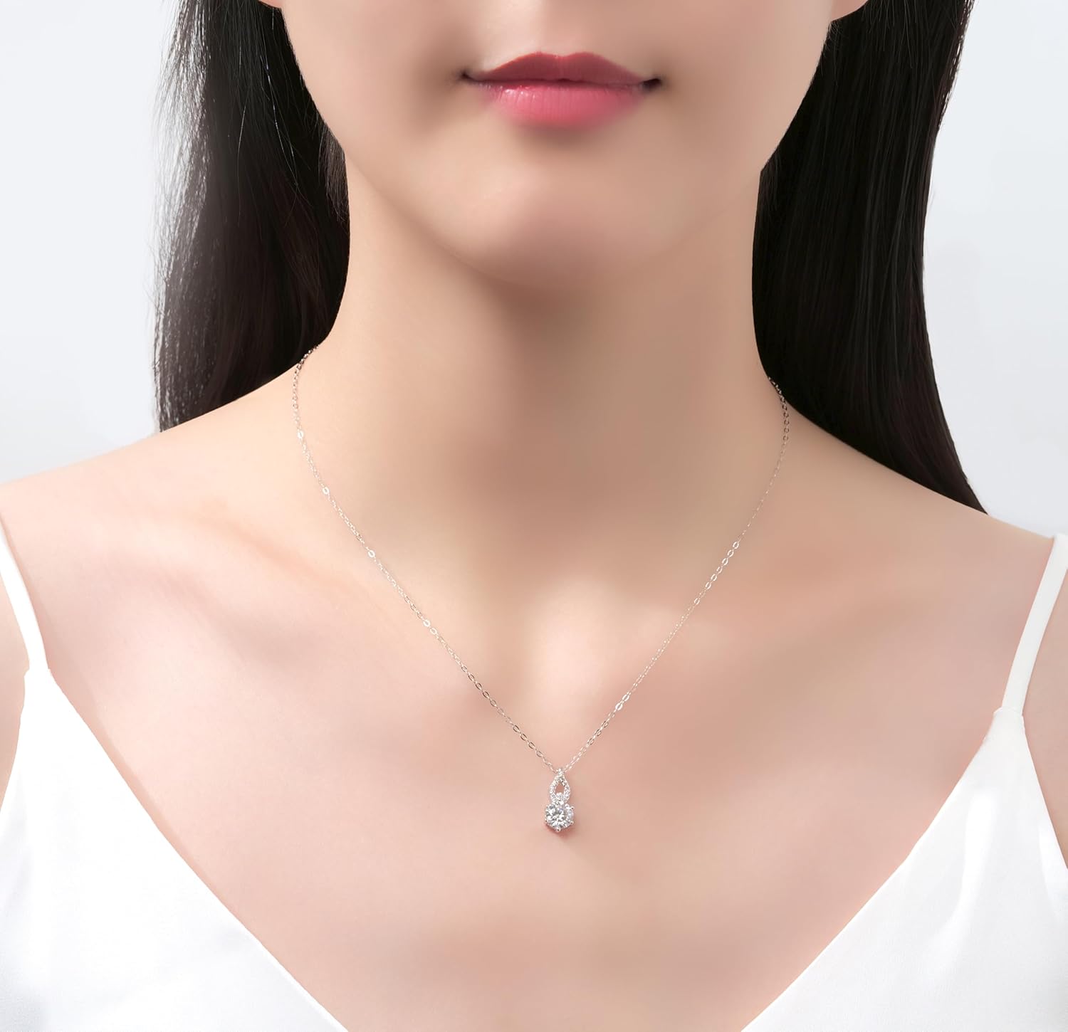 Moissanite Necklace for Women, Solitaire Lab Created Diamond Pendant, 925 Sterling Silver Necklace, GRA Certified, Gifts for Women Wife Mom Jewelry, 16+2 inch - Image 4