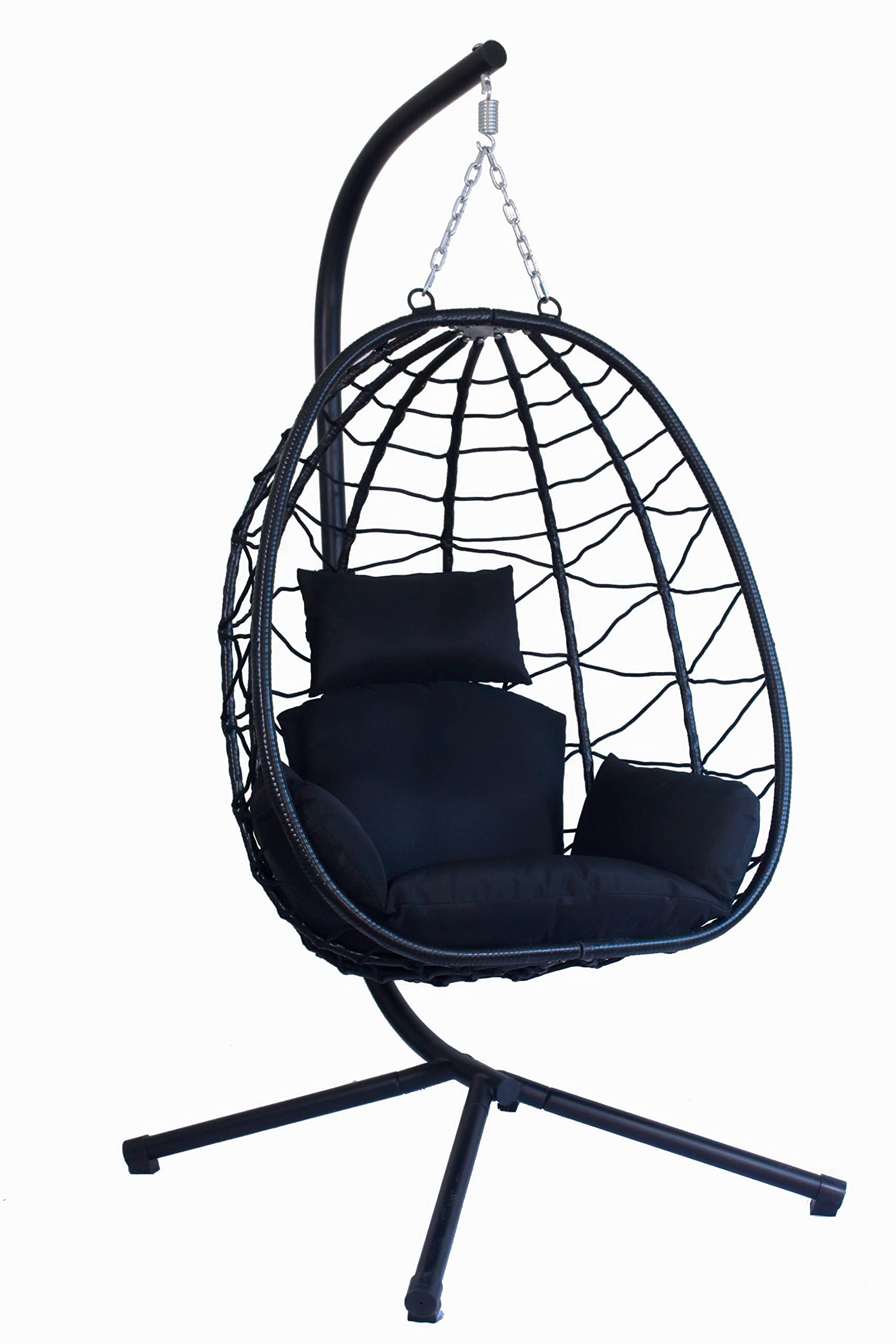 NeoRattan Egg Chair Swing Garden Hanging Seat Hammock with Cushions Stand for Outdoor Patio Indoor (Black)
