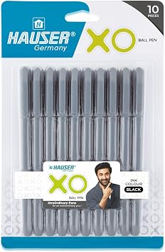 Hauser Germany Xo Ball Pen Wallet Pack | Tip Size 0.7 Mm | Sleek Body & Minimalistic Design | Matt Finish | Solid Body Type | Low Viscosity Ink | Ultra Durable Tip | Black Ink, Set Of 10 Pcs
