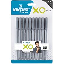 Hauser Germany Xo Ball Pen Wallet Pack | Tip Size 0.7 Mm | Sleek Body & Minimalistic Design | Matt Finish | Solid Body Type | Low Viscosity Ink | Ultra Durable Tip | Black Ink, Set Of 10 Pcs