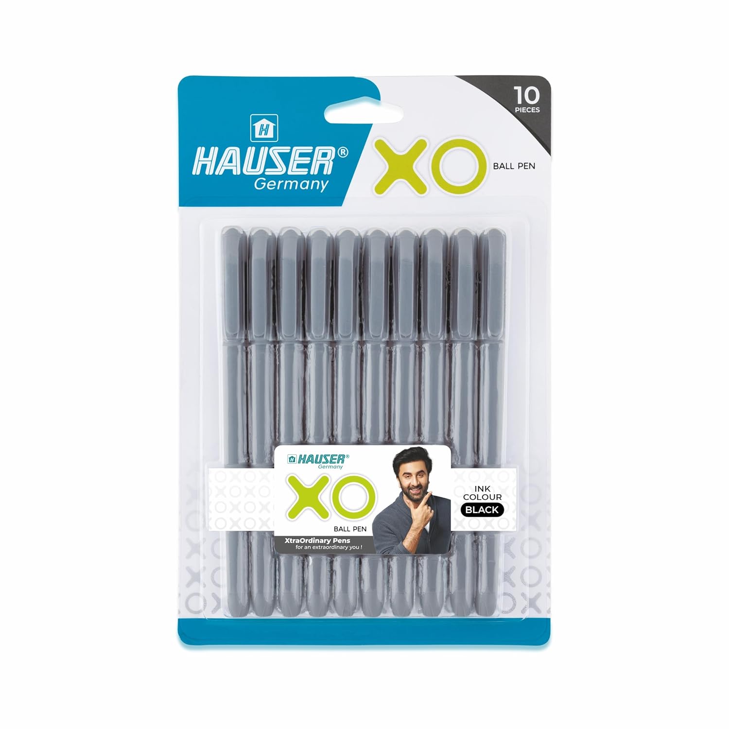 Hauser XO Ball Pen Blister Pack | Tip Size 0.7 Mm | Sleek Body & Minimalistic Design | Matt Finish | Solid Body Type | Low Viscosity Ink | Ultra Durable Tip | Black Ink, Set Of 10 Pens