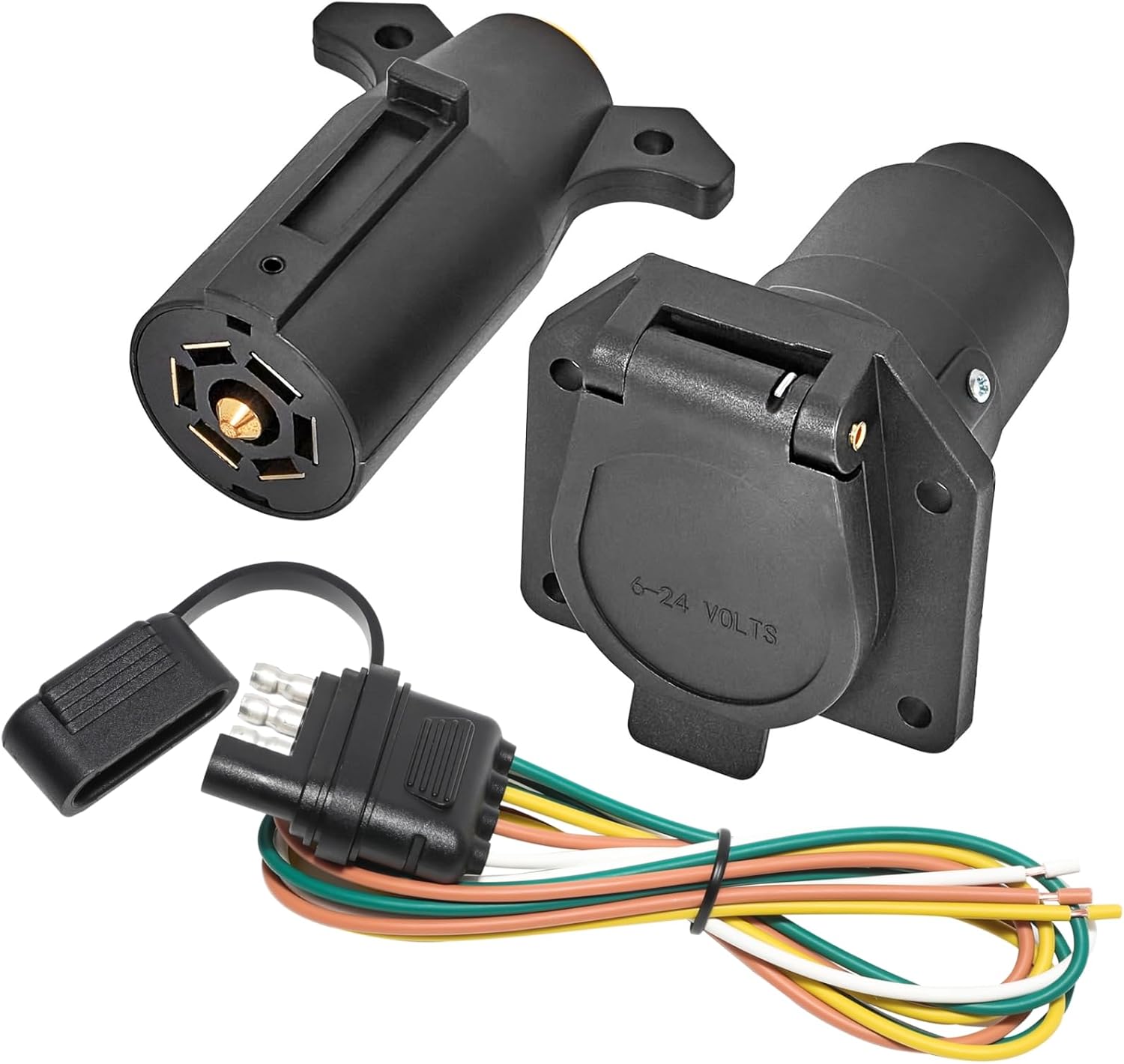 TREGEN 4-Pin Flat Trailer Plug (Trailer-Side) - 12-Inch Cable, With LED Tester, Magnetic Storage, Weather-Resistant, For Trucks, RVs, Utility Trailers