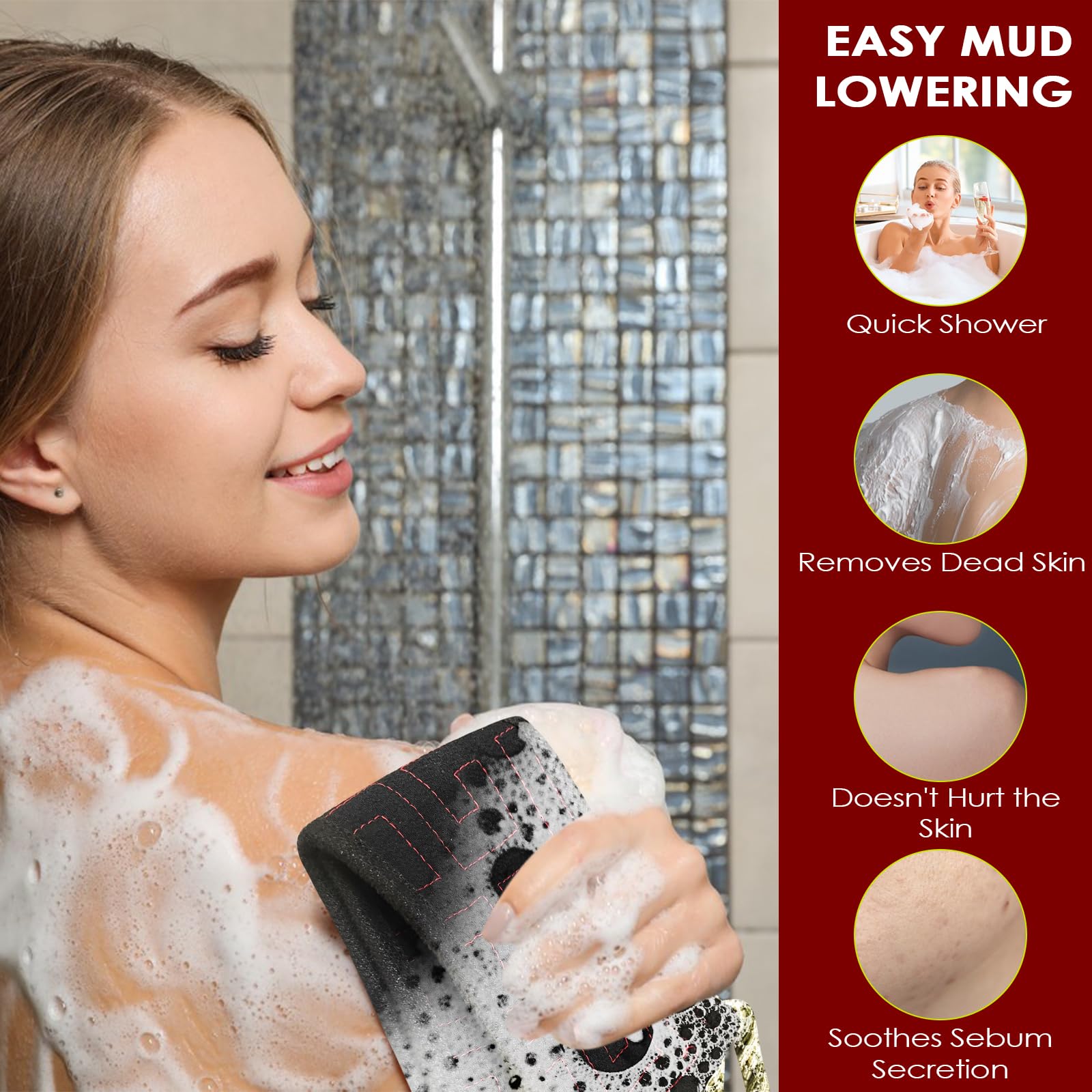 MeoZynxadril Sangle Lave Dos, Double Tranchant Brosse Douche, Sangle Lave Dos Exfoliant, Brosse Dorsale Murale, Serviette Exfoliante, Pour Le Lavage