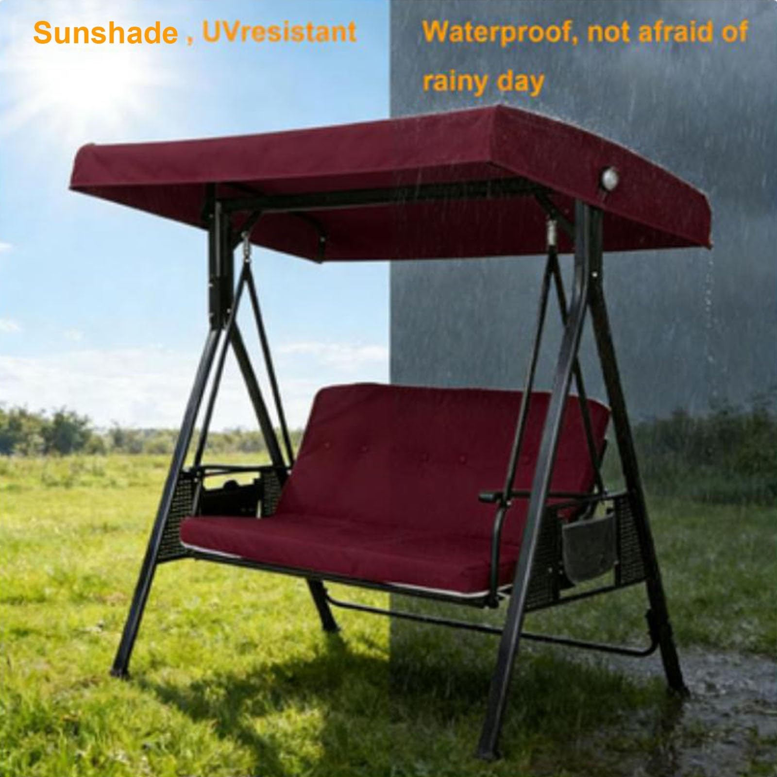 Tetto di ricambio per altalena da giardino universale, tettoia per altalena, impermeabile e protezione UV, per 2 e 3 posti(Red,78 x 46in/198 x 118cm)