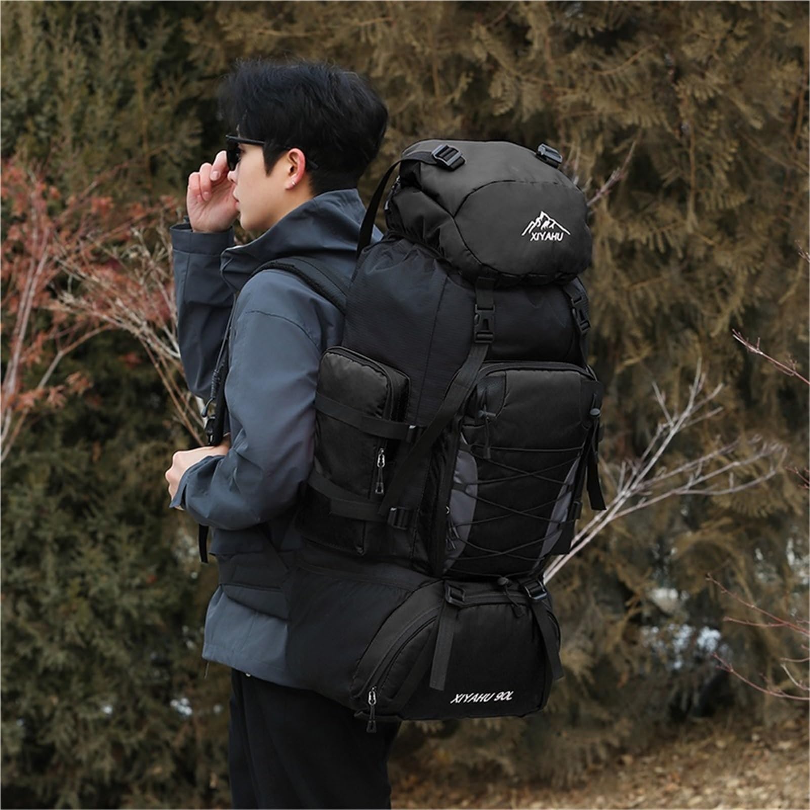 Plecak turystyczny 90L Plecak trekkingowy Plecak trekkingowy o dużej pojemności Torby podróżne na świeżym powietrzu Sprzęt sportowy(Black)