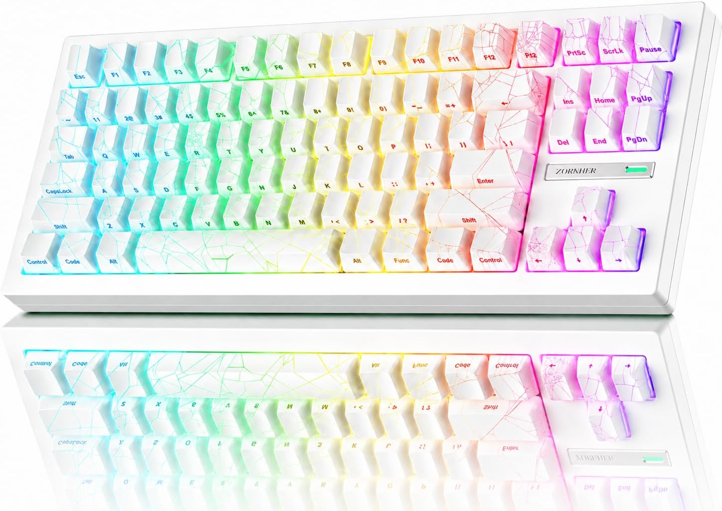 ZORNHER ZH870 Wireless Gaming Mechanical Keyboard,80% White Gaming Keyboard with White Spider Web IMD PC Keycaps,Creamy Sounding Linear Switches,Hot-Swappable,RGB Backlit