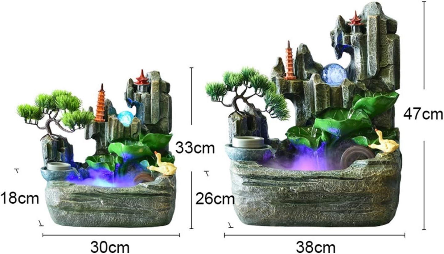 Tabletop Fountain Resin Rockery Waterfall Fountain with Fish Tank Wind Water Wheel and Spinning Ball Office Interior Lucky Desktop Decoration Crafts Desktop Fountain(Size:S Size)