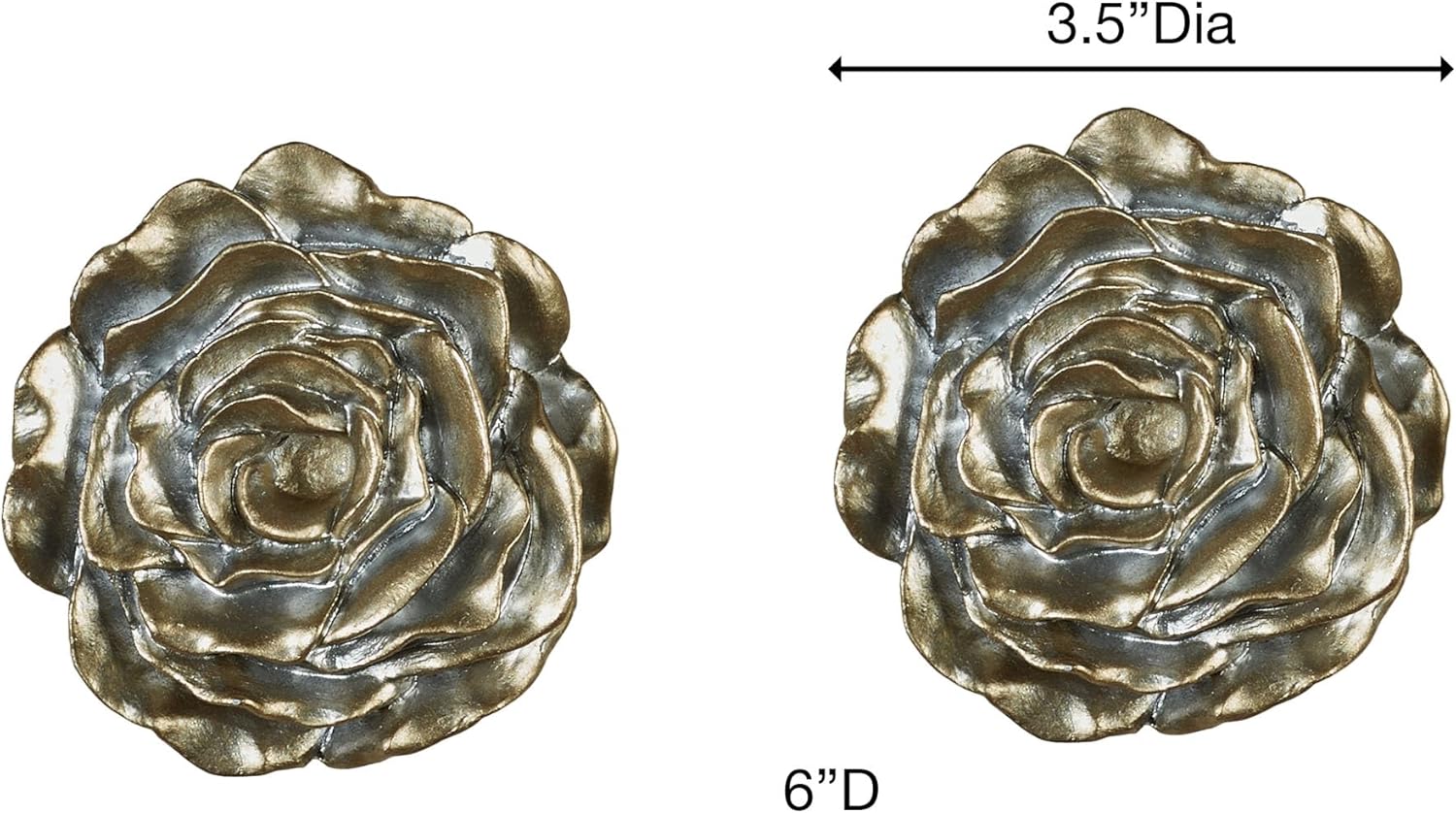 Ella Rose Window Treatment Wall Tieback Pair | Handpainted Satin Gold | Elegant Flower Holds Your Curtain Panels or Sheer Drapery | Wall-Mounted Deep Knob Hook Holdback Set of Two