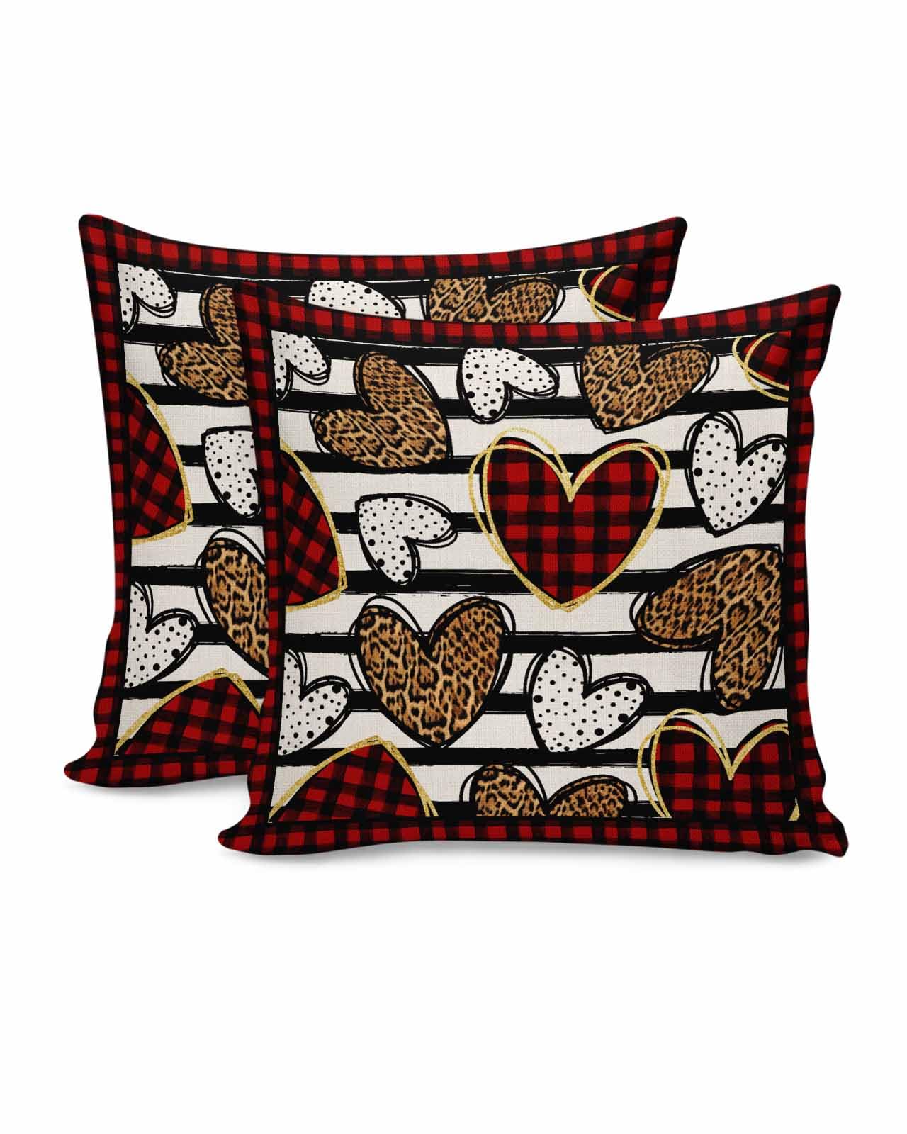 Valentine Pillow Covers 18x18 Inch Red Black Love Heart Throw Pillow Cover Set of 2 Valentine's Day Pillowcases Leopard Print Buffalo Plaid Spot Pillows Cushion Case for Sofa Couch Bed Home Decor