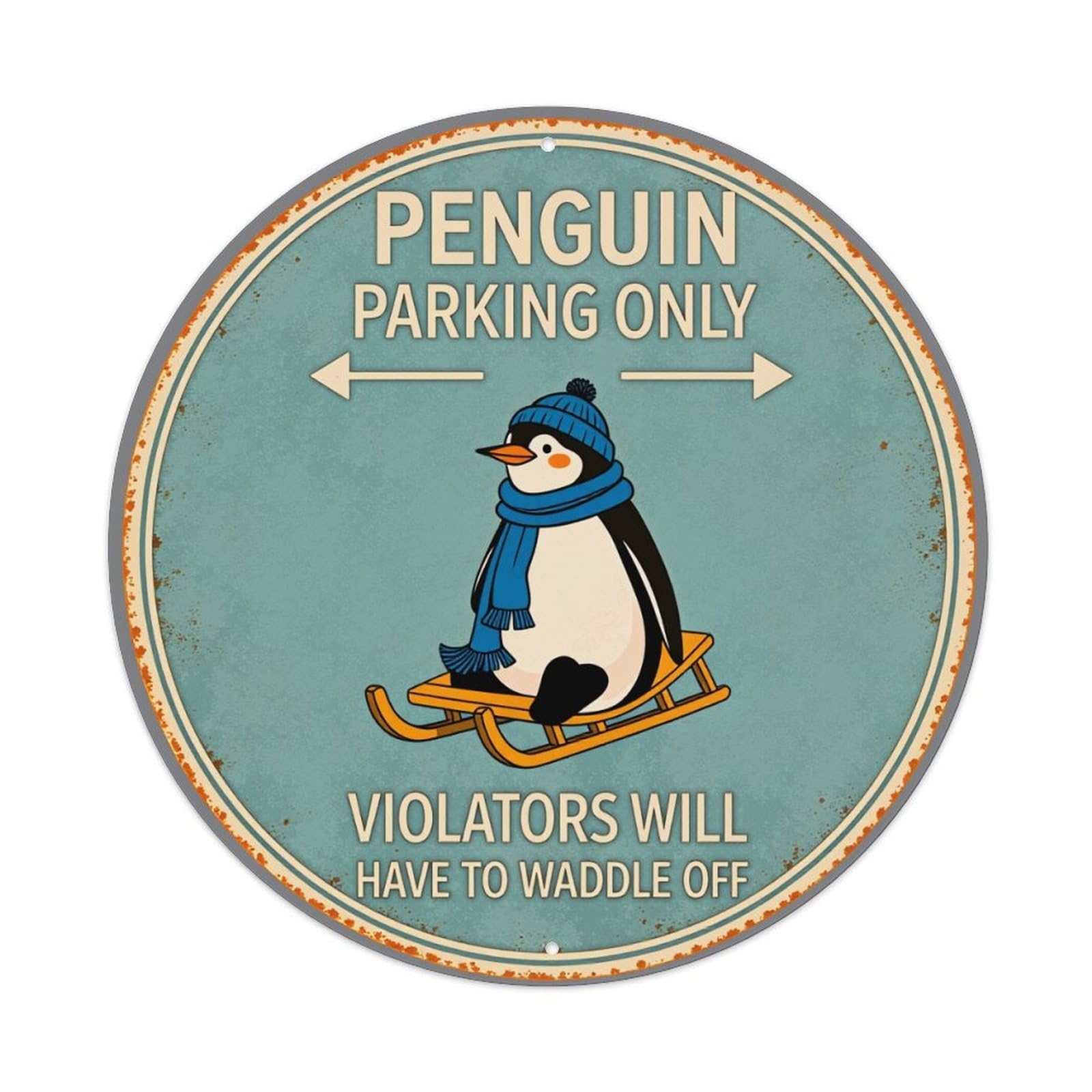 Penguin Parking Only Sign Round Tin Sign Vintage Style Metal Sign Home Bar Garden Wall Plaque Decor Metal Poster 8x8 Inch