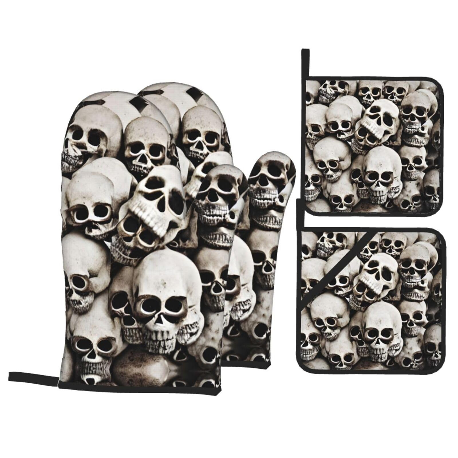 Mexican Skull Print Oven Mitts,Pot Holders, Heat Resistant Oven Mitts Gloves,Hot Pads for Kitchen Cooking Grill