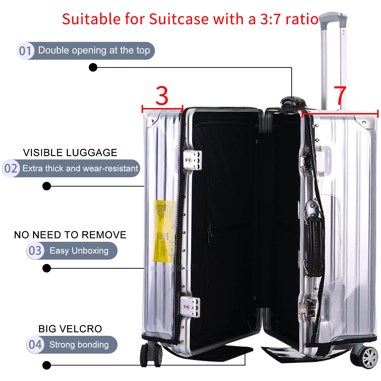 Veki Transparente Funda de Maleta de Viaje, Impermeable Cubierta de Maleta, Reutilizable Protector de Equipaje, Protector de Equipaje para Negocios, Viajes, Escuela (Relación triple siete, 32pulgadas)
