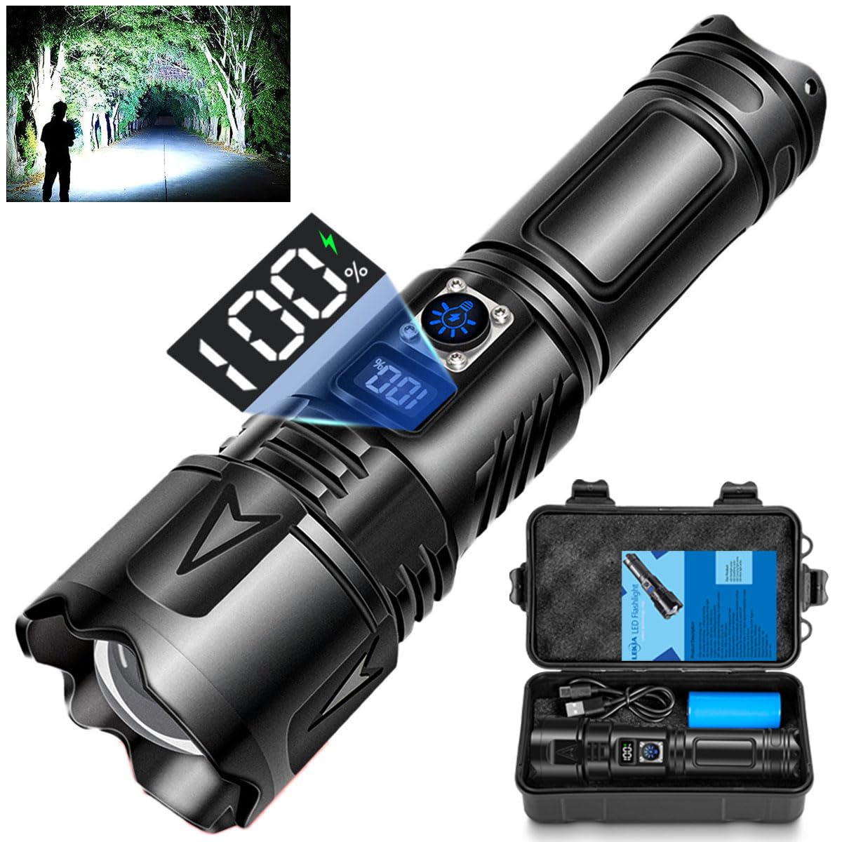 Torcia LED Ricaricabile 500.000 Lumen - Impermeabile IP65, Zoomabile, Con Power Bank - Per Emergenze E Campeggio - Foto 3