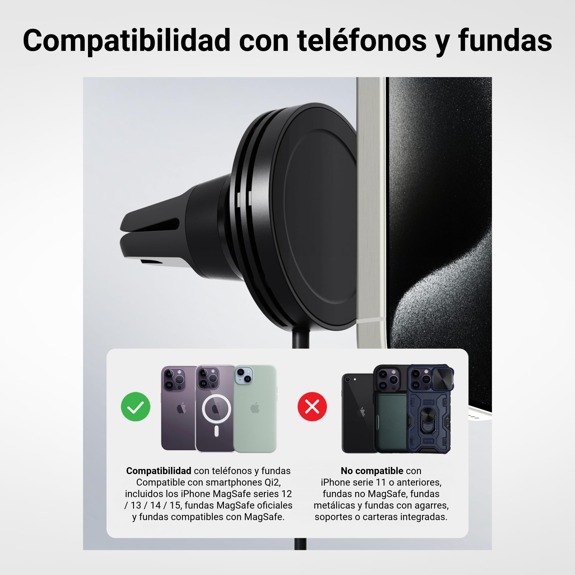 iOttie Velox Qi2 Mini Cargador inalámbrico para Coche, Soporte para teléfono de ventilación de Aire, Soporte de teléfono MagSafe de 15 W, Cargador para teléfonos Inteligentes habilitados para Qi2