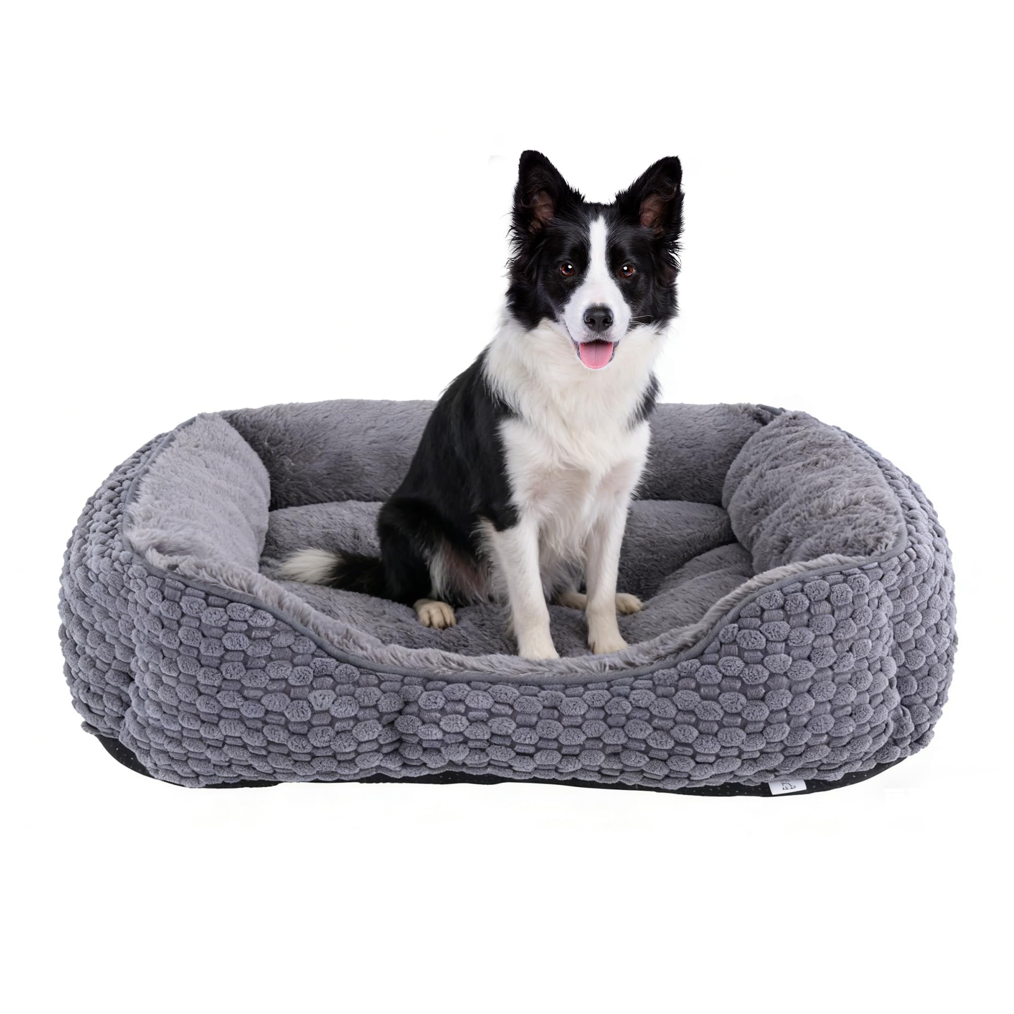 GOBOBE Plush Dog Bed Extra Large, Dark Grey, Machine Washable, Dog Beds Sofa With Pillow Support, 89x64x23cm, Corn Kernel Design, Non-slip Bottom, Thick PP Cotton Padding