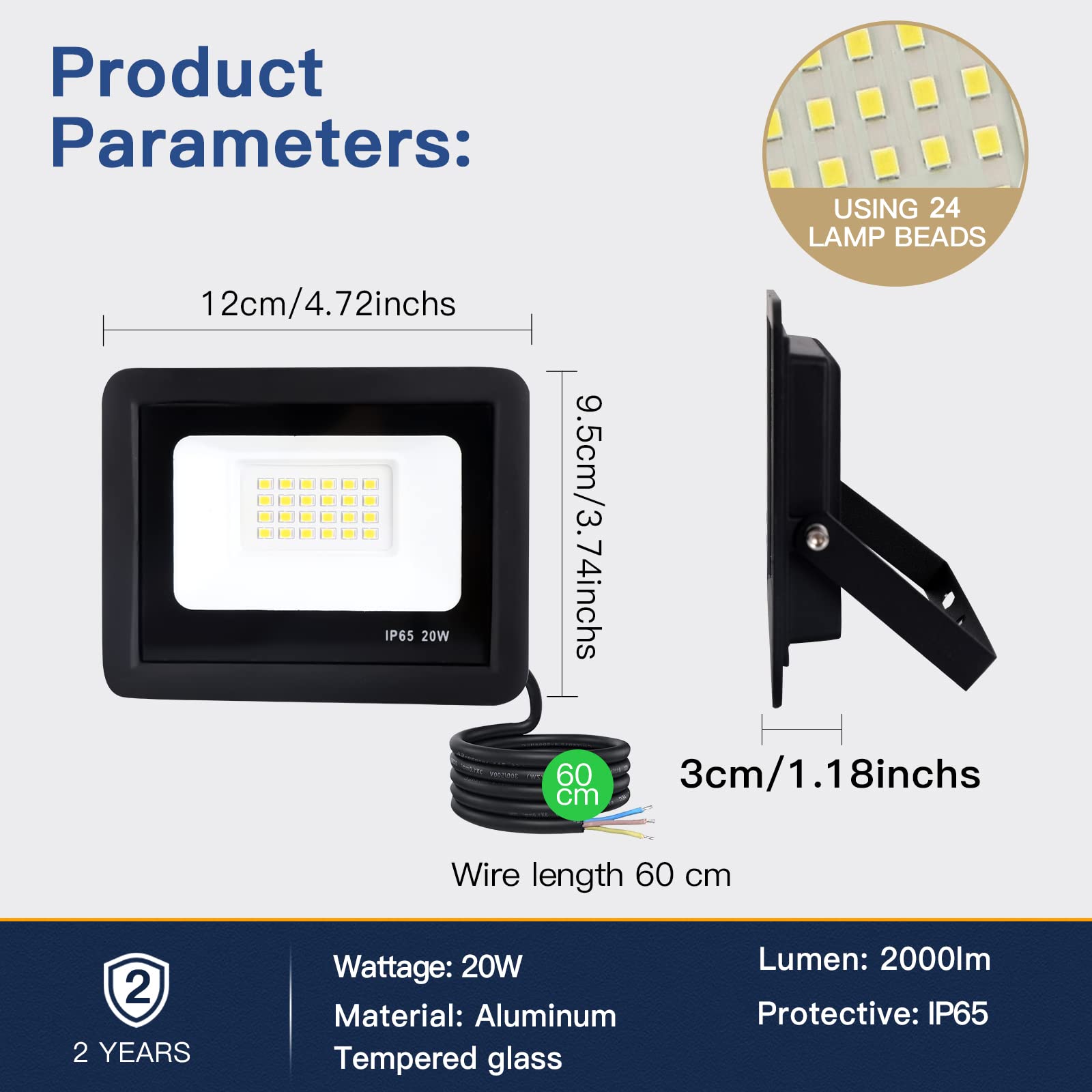 2 Faretti LED Esterni 20W 2000LM - Illuminazione Potente IP65 Impermeabile Per Giardino, Cortile E Garage - Foto 9
