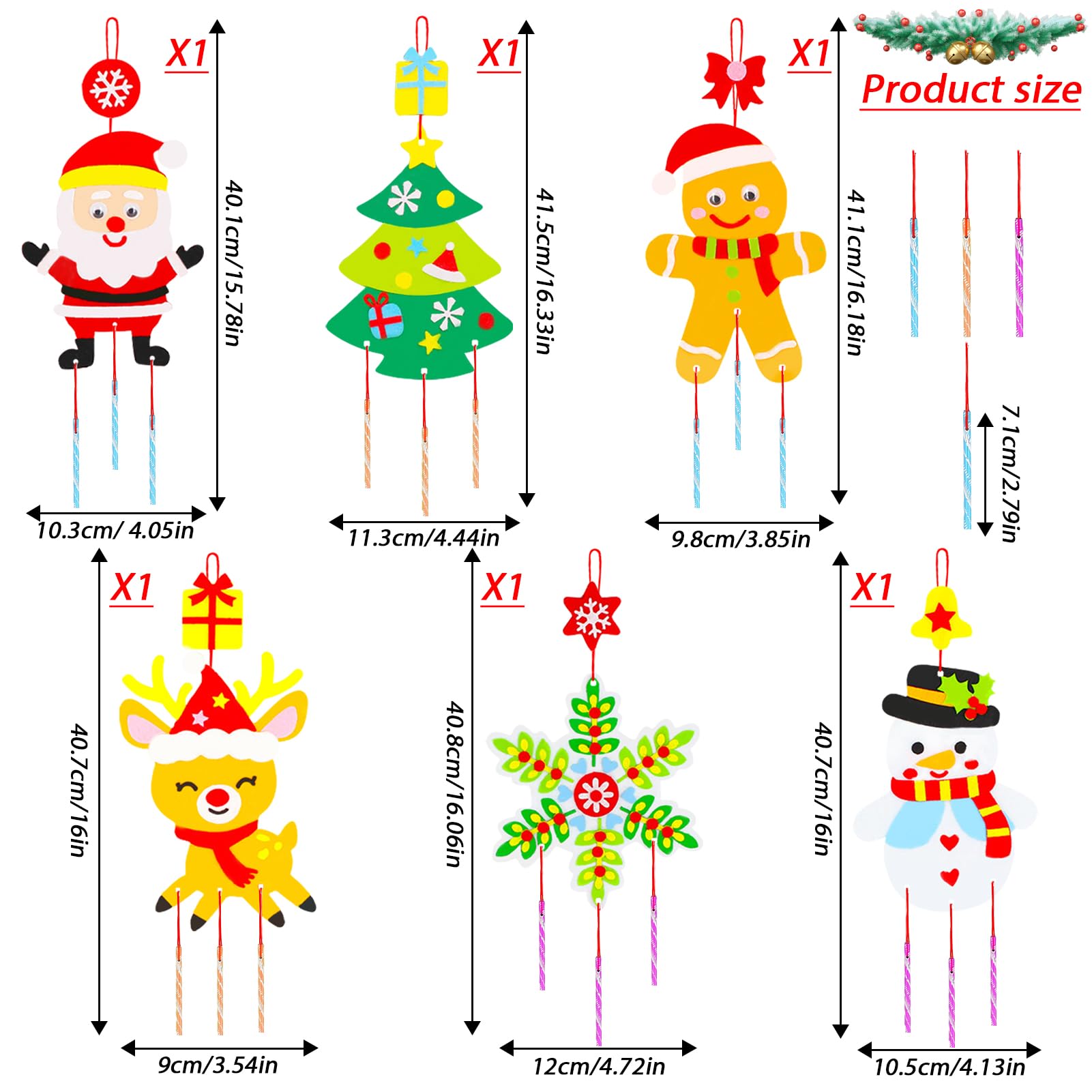 6-teiliges Weihnachts-Bastelset Aus Filz, Inkl. Anhänger (Weihnachtsmann, Baum, Schneemann, Elch, Lebkuchen, Schneeflocke) Für Kinder