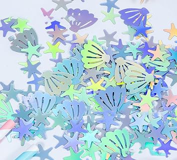 200 PCS Glitter Beach Party Confetti - Seashell Starfish Confetti for Birthday Party Table Scatter Beach Theme Party Wedding Decorations DIY Crafts