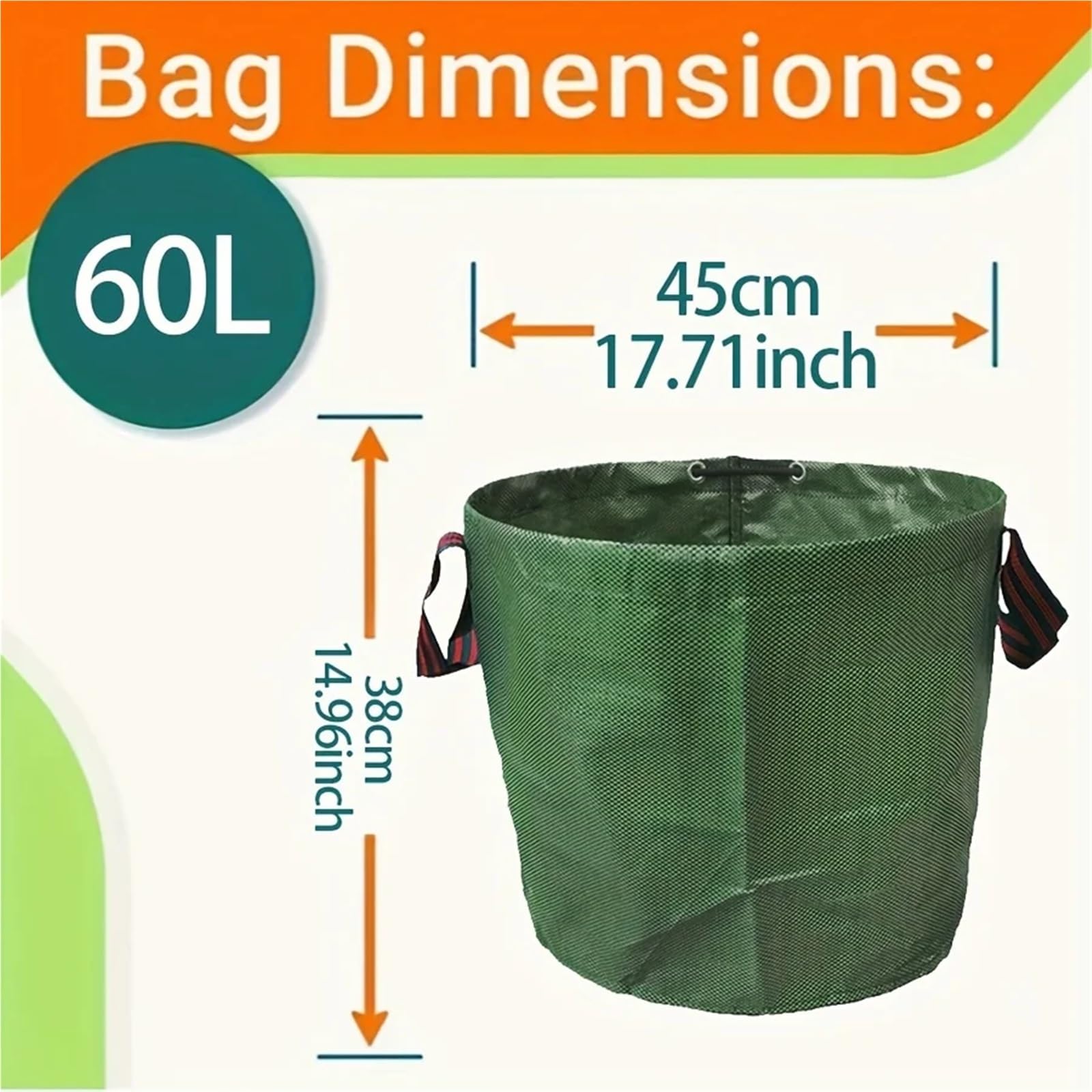 3-teiliges Set aus strapazierfähigen PP-Gartenabfallsäcken – wiederverwendbare Gartenabfallsäcke for Pflanzen, Gras-Organizer Für Grünschnitt Laub(60L)