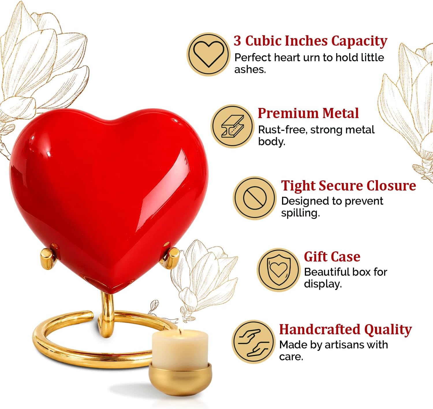 Mini Urn for Human Ashes – Keepsake Urn for Ashes – Small Heart Urn Memorial with Stand – A Beautiful Heart Shaped Tribute for Women, Men, Baby & Infant (Red, Small)