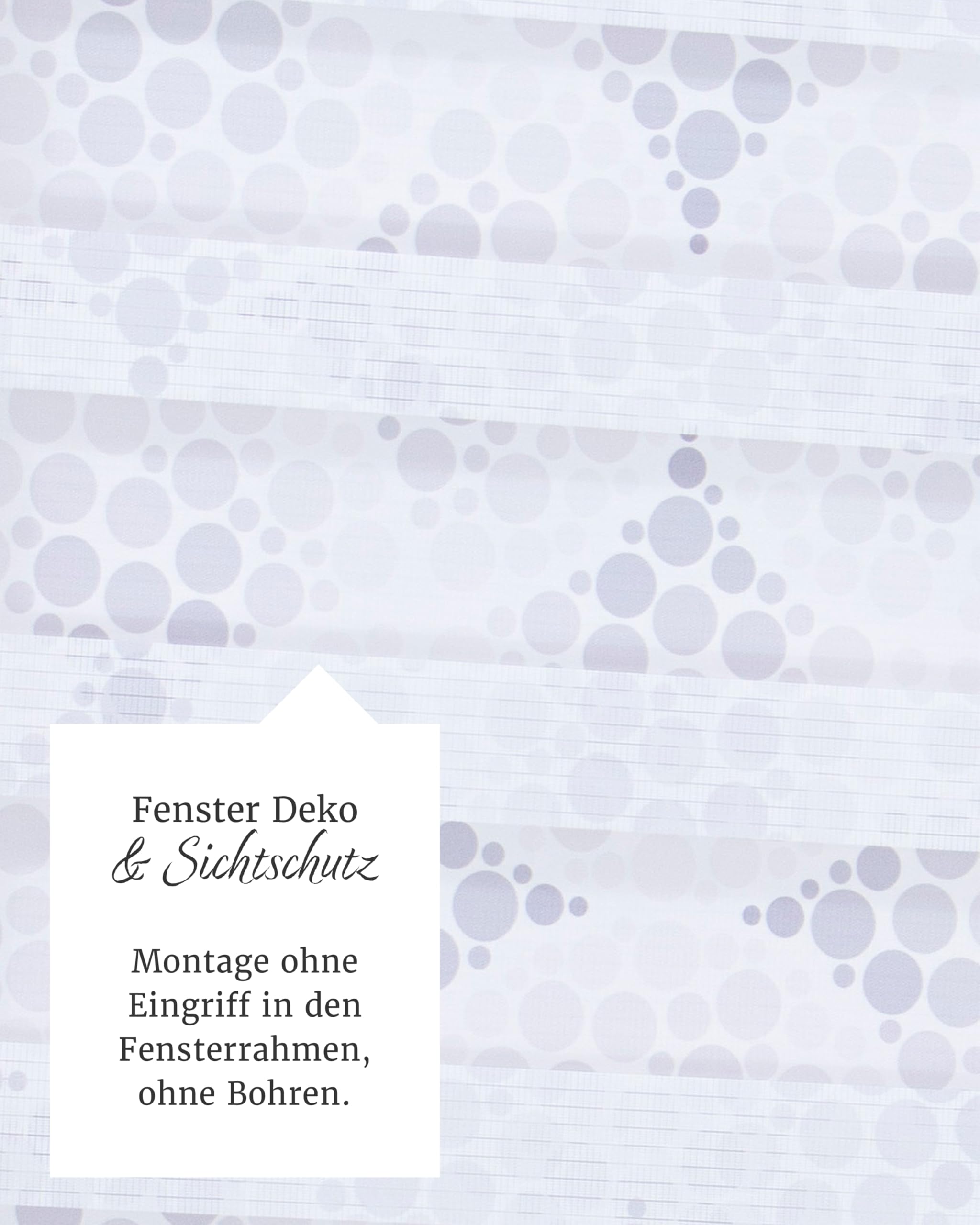 by Garesa Duo Rollo - Doppelrollo Klemmfix ohne Bohren 80 x 210 cm - Weißer Stoff mit grauen Kreisen, Fenster Sichtschutz und Lichtschutz, Mit Kettenzug