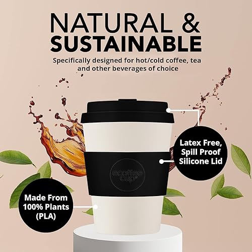 Miniatura 10 de Ecoffee Cup Waicara - Taza de café reutilizable de 11.8 fl oz, ecológica, 100% a base de plantas, con tapa y funda de silicona, sin melamina y