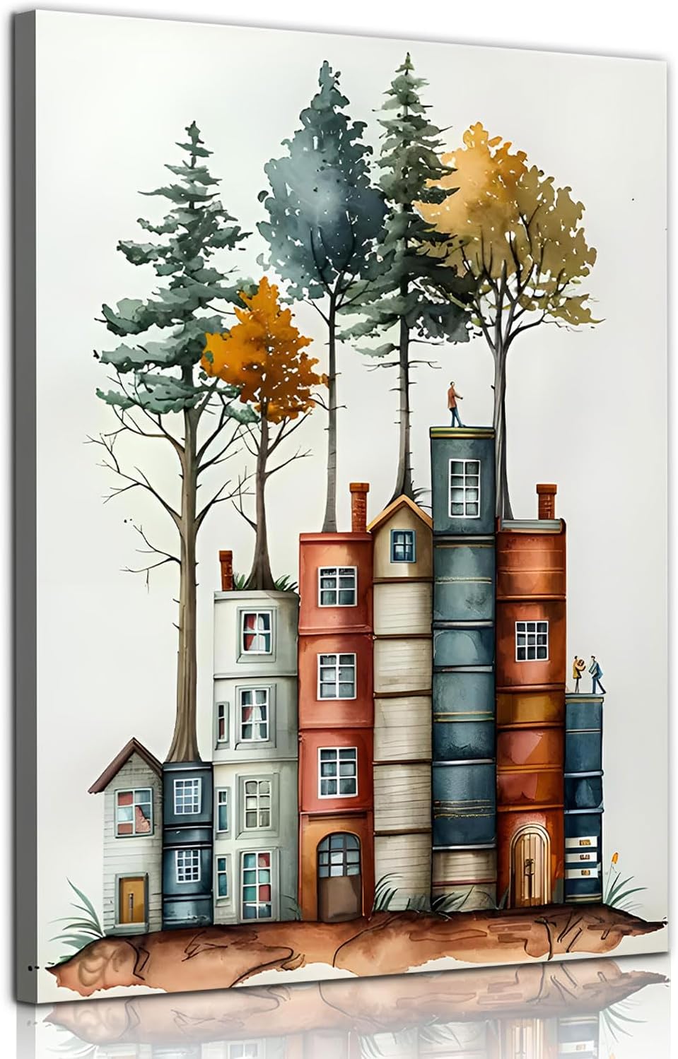 PUUZDGDZ Reading Book Lover's Canvas Wall Art Whimsical Tree House Wall decor pictures Book-shaped house Poster Painting Prints for Gallery Living Room Home Decoration (16inx24in canvas)